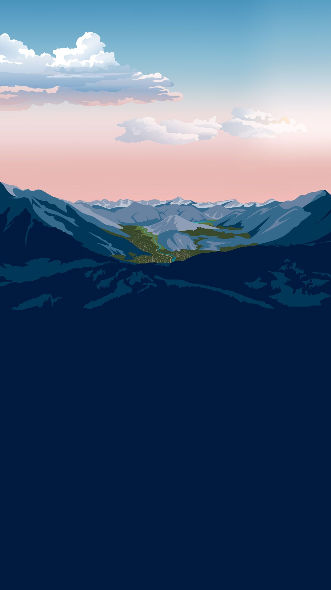 Bergkette, Pastellhimmel, Minimalistisch, Dunkelblau, Full HD, Sperrbildschirm fürs iPhone