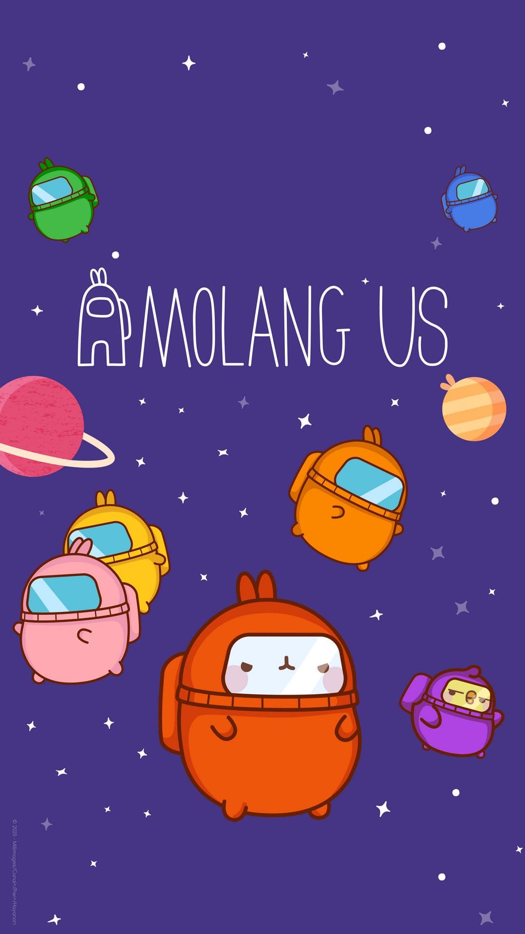 Molang, Among Us, Parodie, Weltall, Lila, Full HD, Handy-Hintergrund im Hochformat