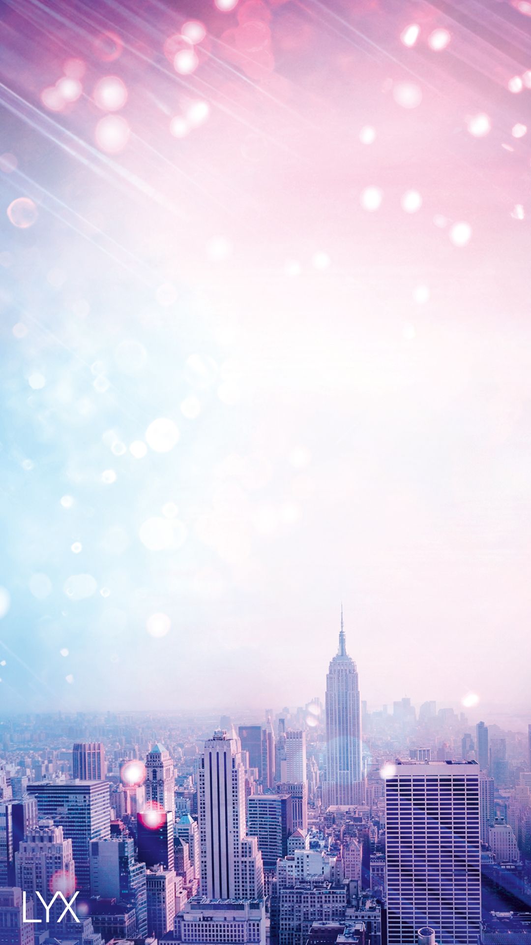 Empire State Building, New York City, Lichtstrahlen, Pastellfarben, Full HD, Handy-Hintergrundbild