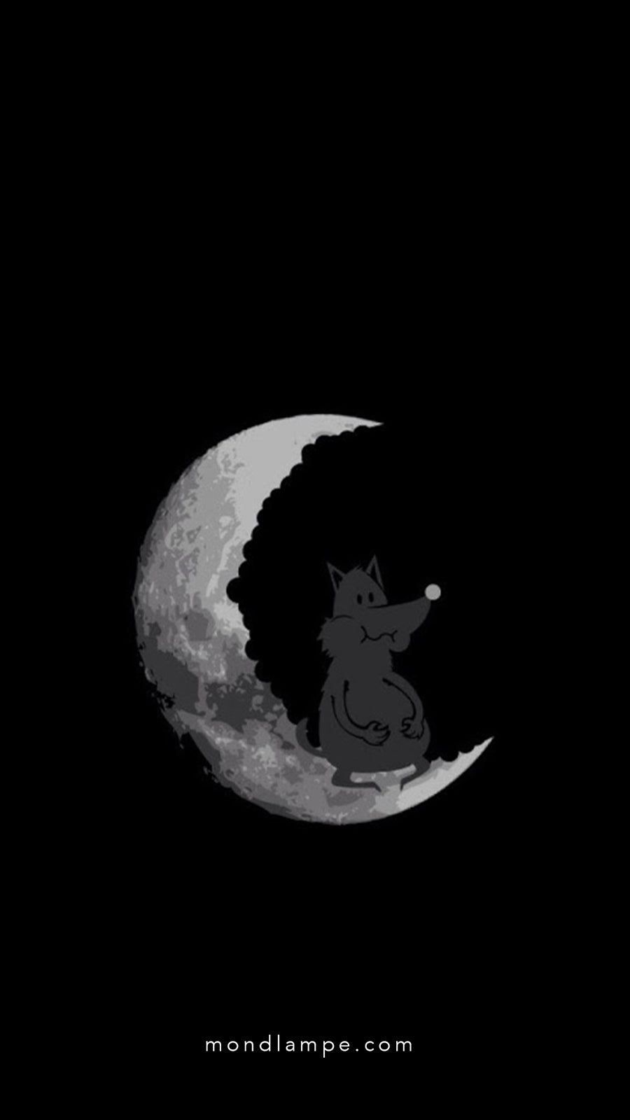 Mondsichel, Katze, Silhouette, Schwarzer Hintergrund, Minimalistisch, Sperrbildschirm fürs iPhone