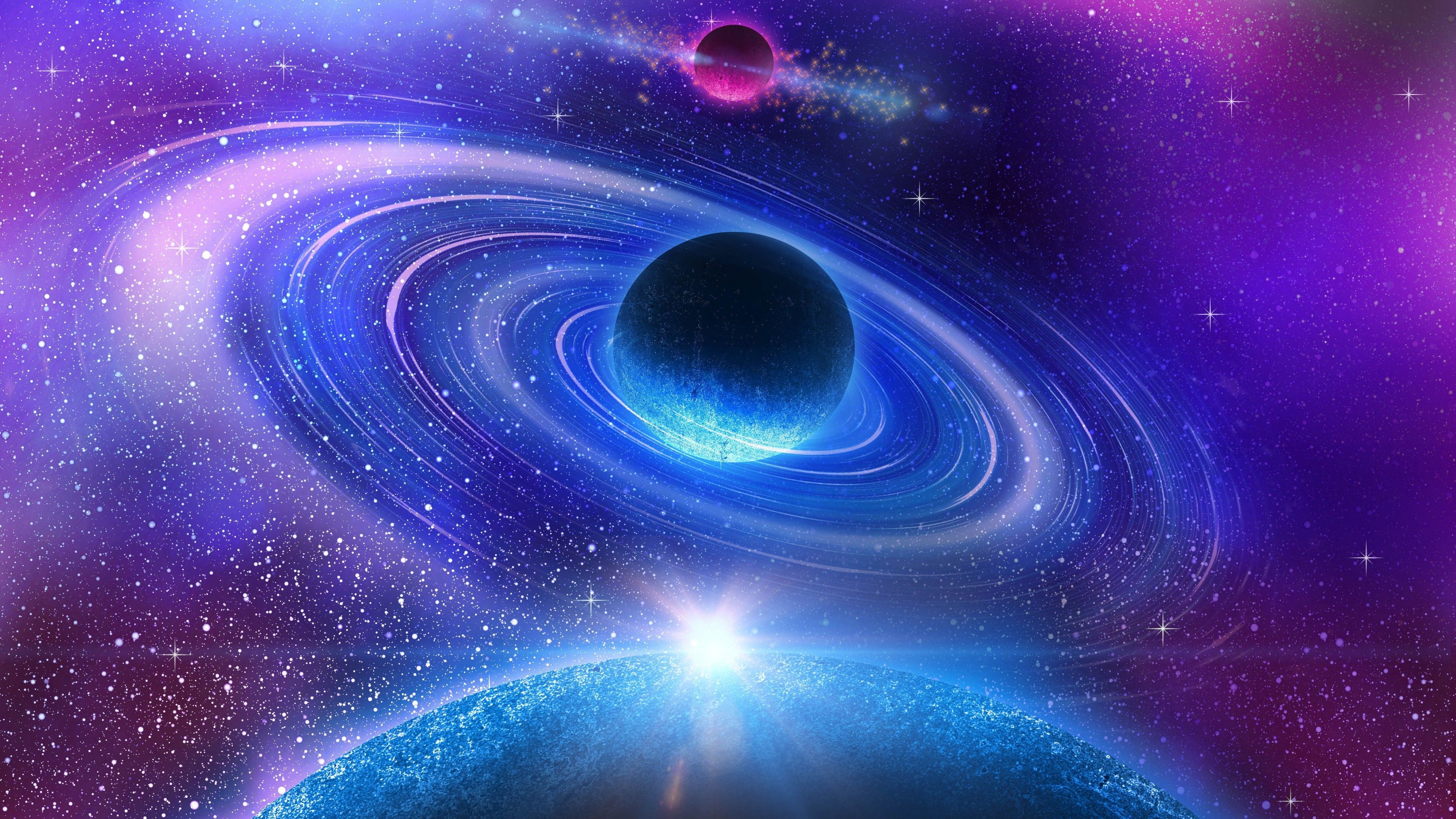 Planetenringe, Galaxie, Weltall, Lila, 4K 2160p, Desktop-Hintergrundbild