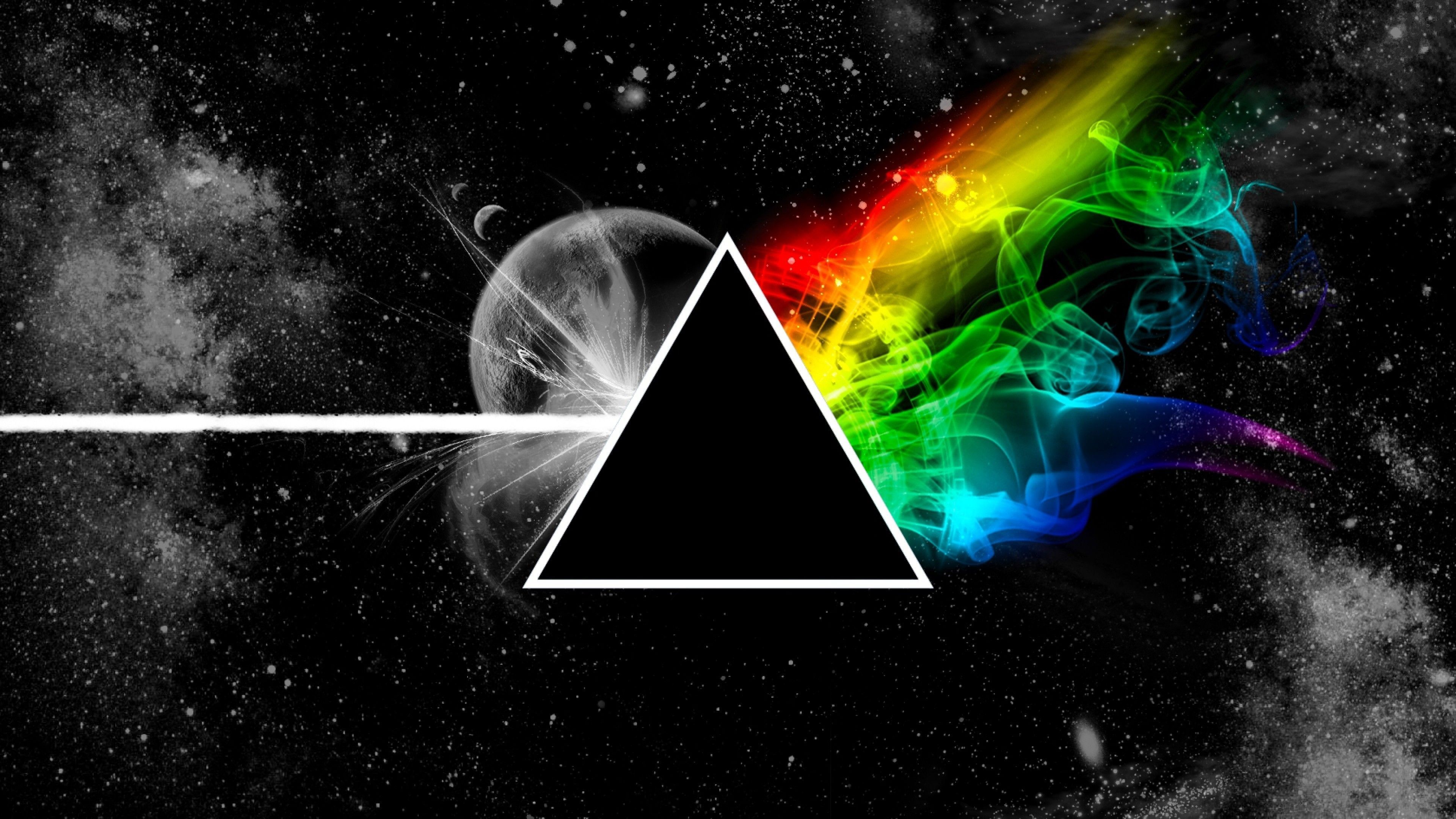 The Dark Side of the Moon, Pink Floyd, Prisma, Regenbogen, 4K, Desktop-Hintergrund