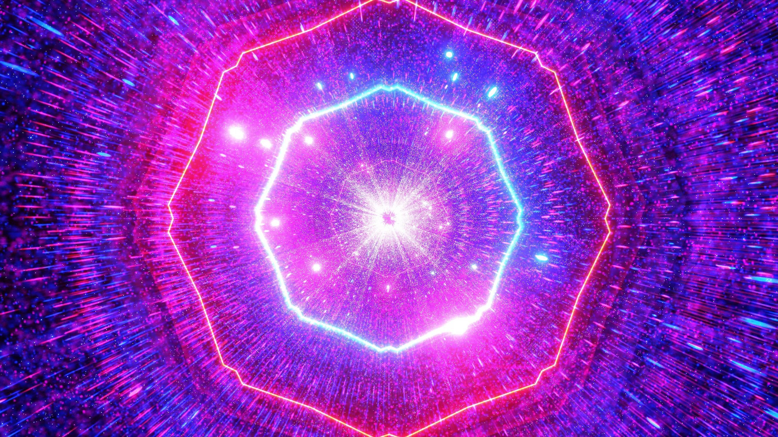 Achteck, Tunnel, Lila, Pink, Partikel, 2K, Hintergrundbild für den PC