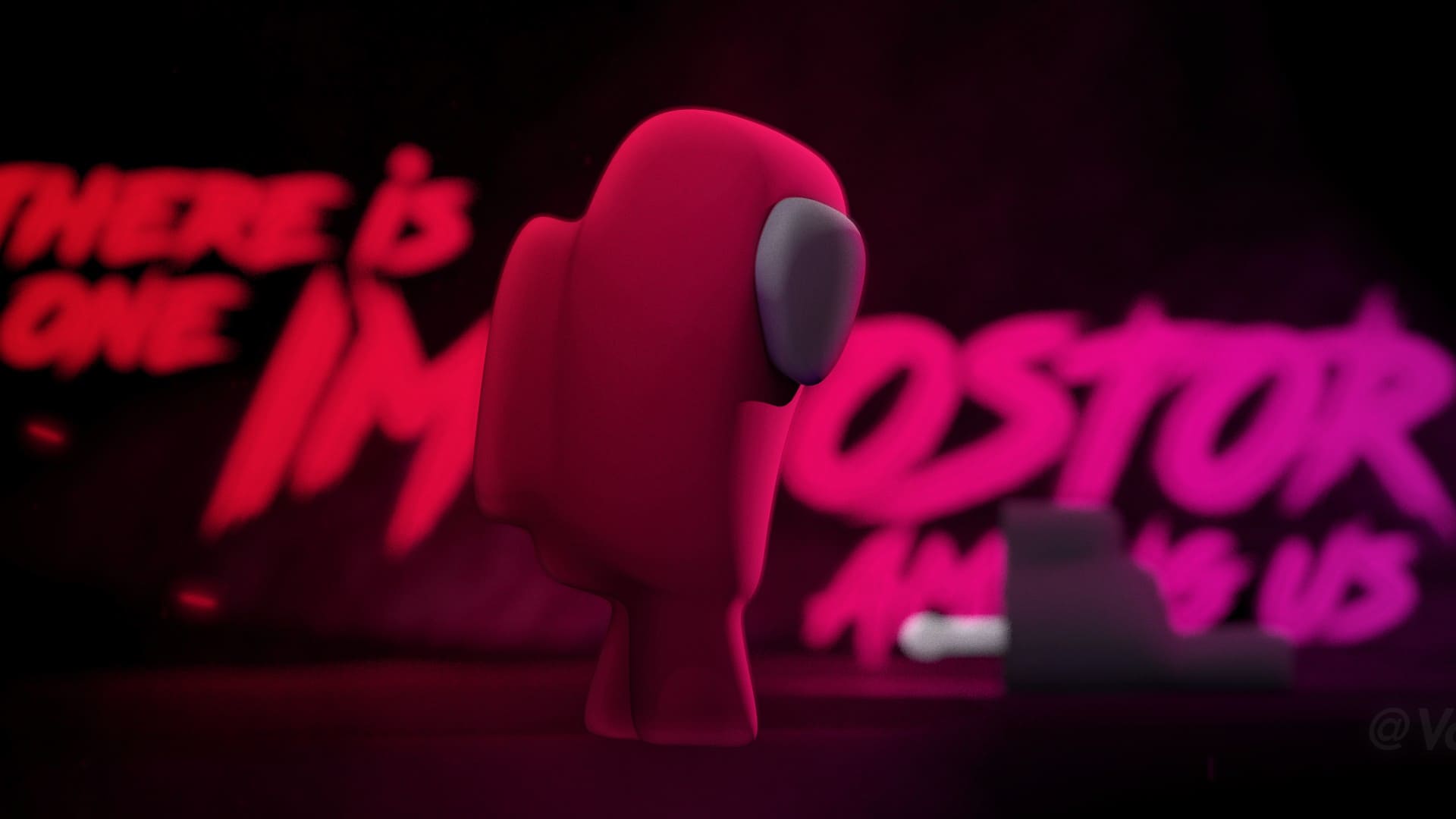 Among Us, Impostor, Neon-Schriftzug, Rot, 16:9, Full-HD-Hintergrundbild für den Desktop