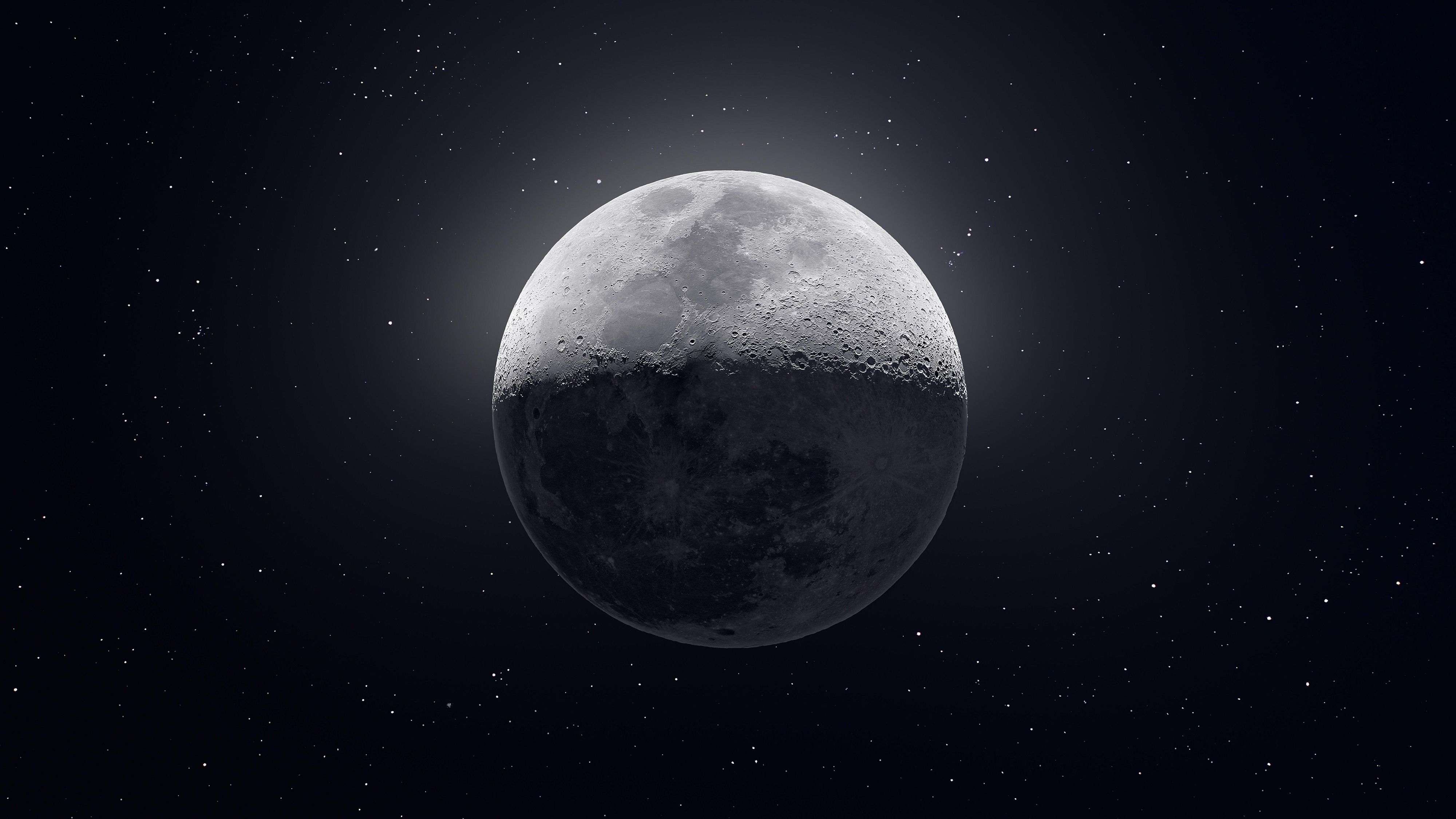 Mond, Mondkrater, Schwarzer Hintergrund, 4K Wallpaper