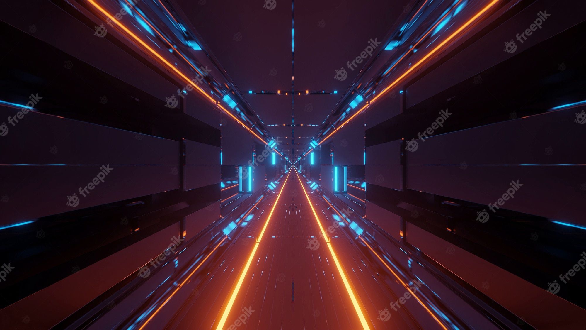 Tunnel, Neonlinien, Orange, Science-Fiction, 16:9, Full-HD-Hintergrundbild für den Desktop