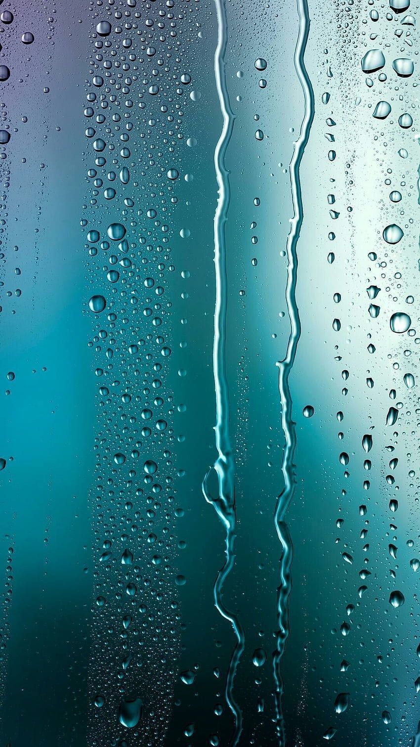 Regentropfen, Glasscheibe, Türkis, Nahaufnahme, Hochformat, HD, Handy-Hintergrundbild