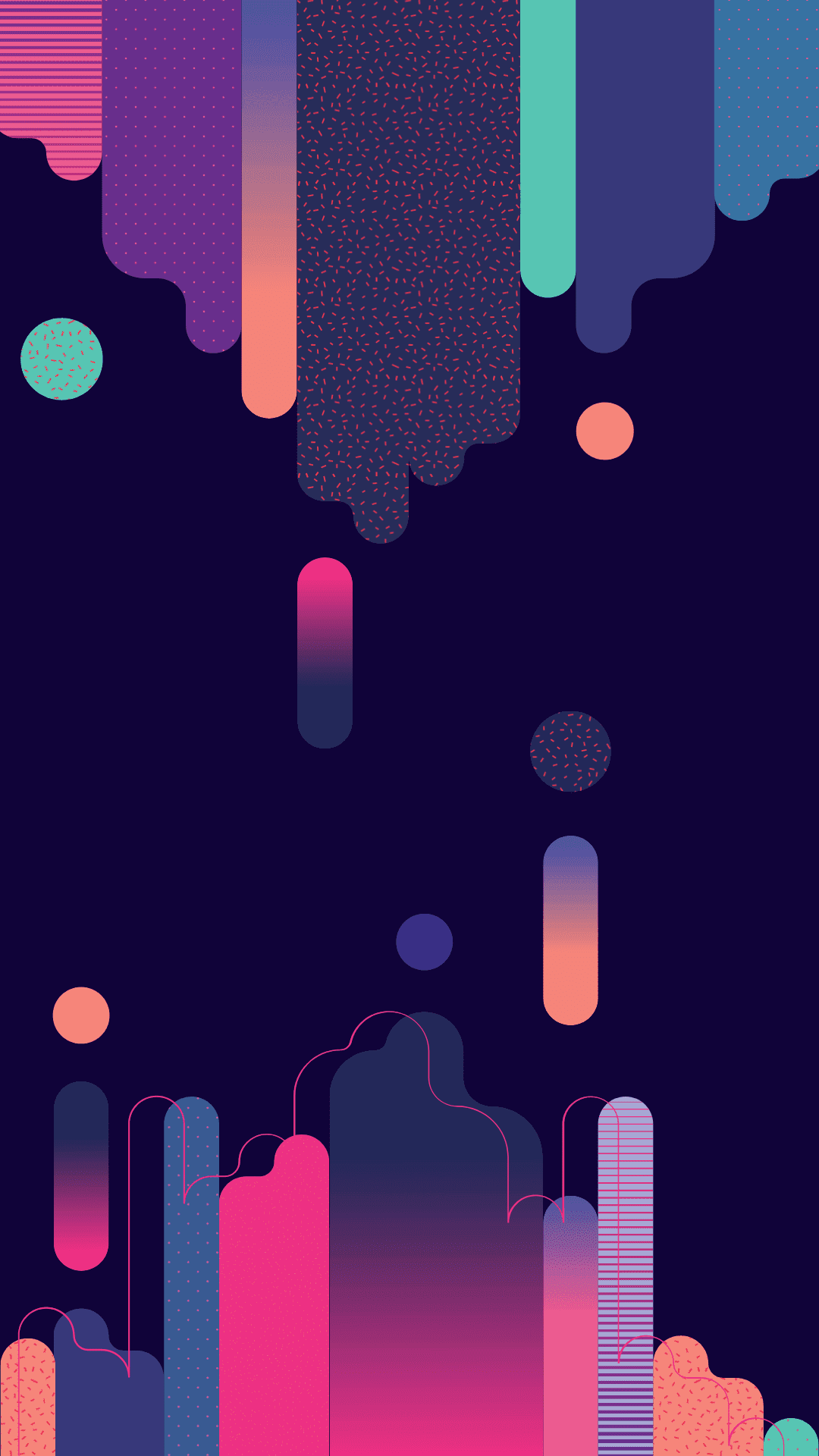 Geometrisch, Neonfarben, Tropfen, Lila, Flat Design, Full HD, Handy-Hintergrund im Hochformat