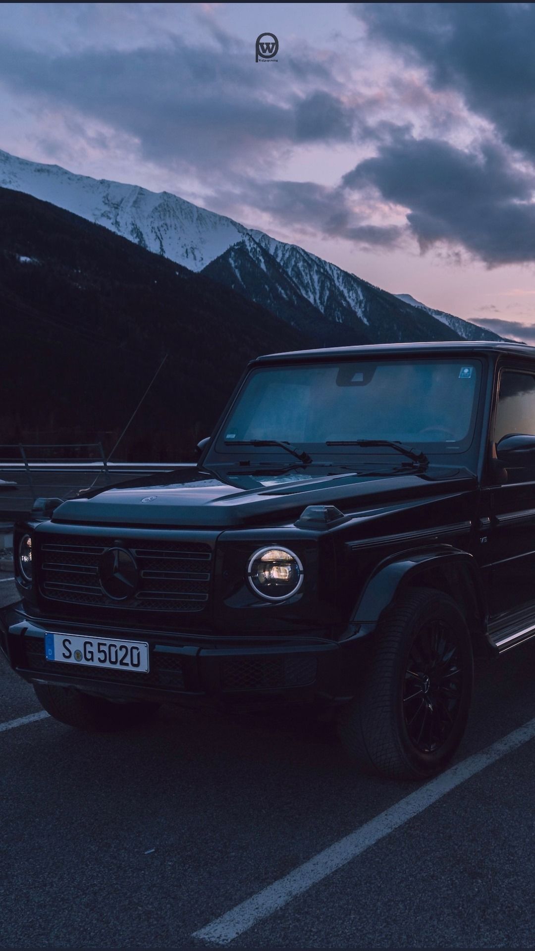 Mercedes G-Klasse, Schwarzer Geländewagen, Berge, Dämmerung, Full HD, iPhone-Hintergrundbild