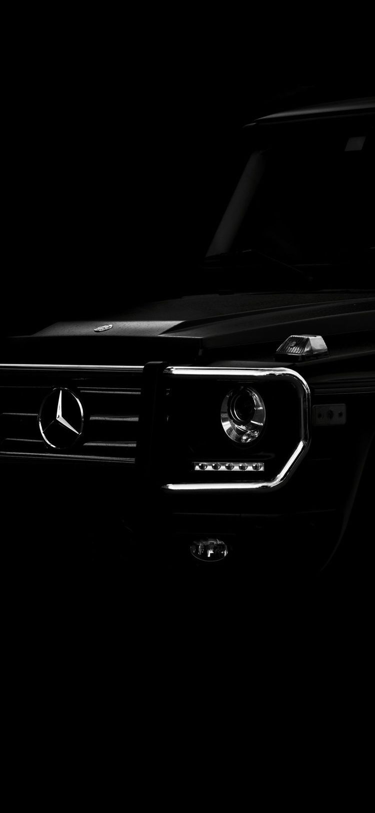 Mercedes G-Klasse, Schwarzer Hintergrund, Scheinwerfer, Minimalistisch, Sperrbildschirm fürs iPhone