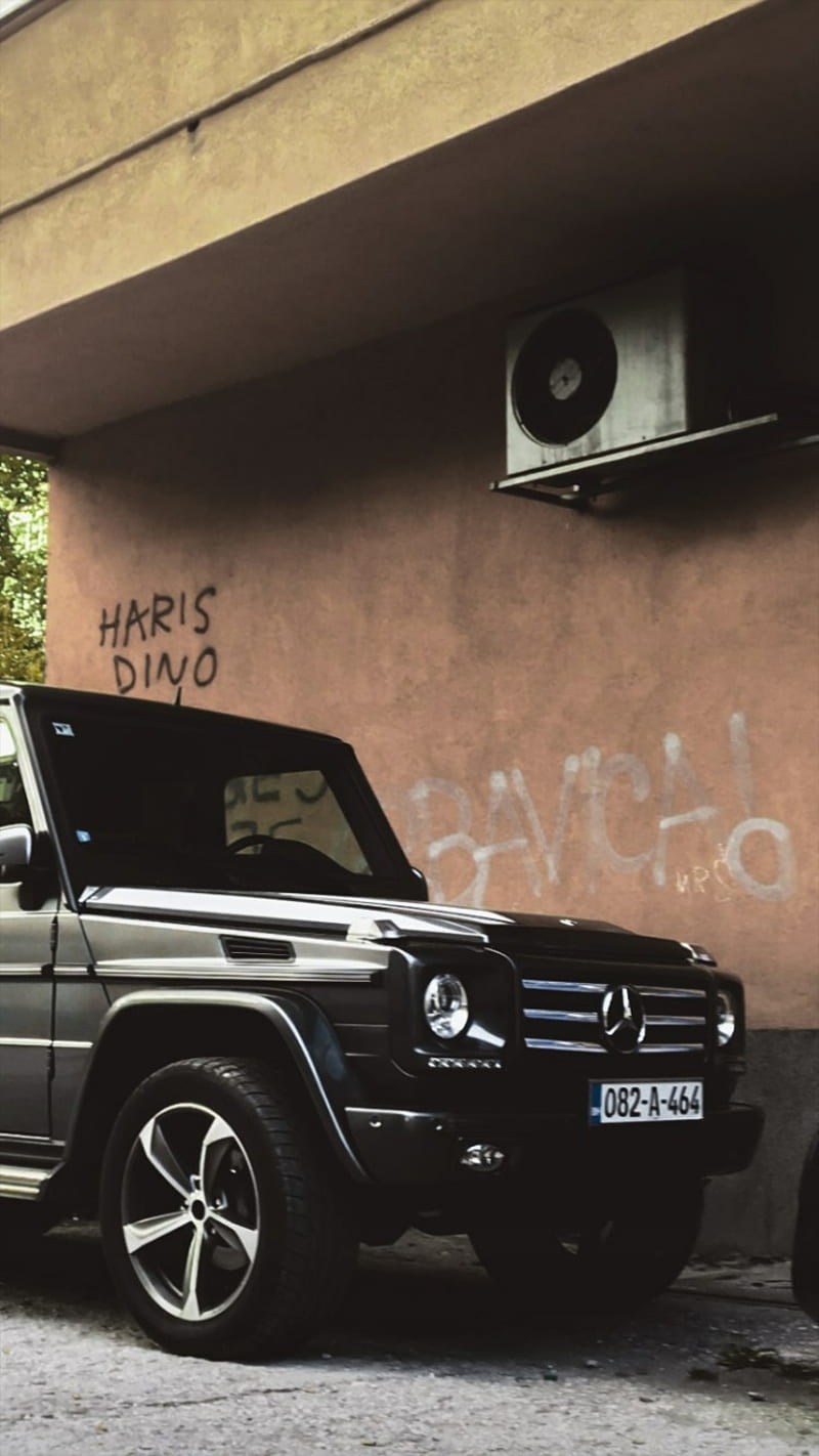 Mercedes G-Klasse, Schwarz, Hauswand, Graffiti, SUV, HD, Sperrbildschirm fürs iPhone