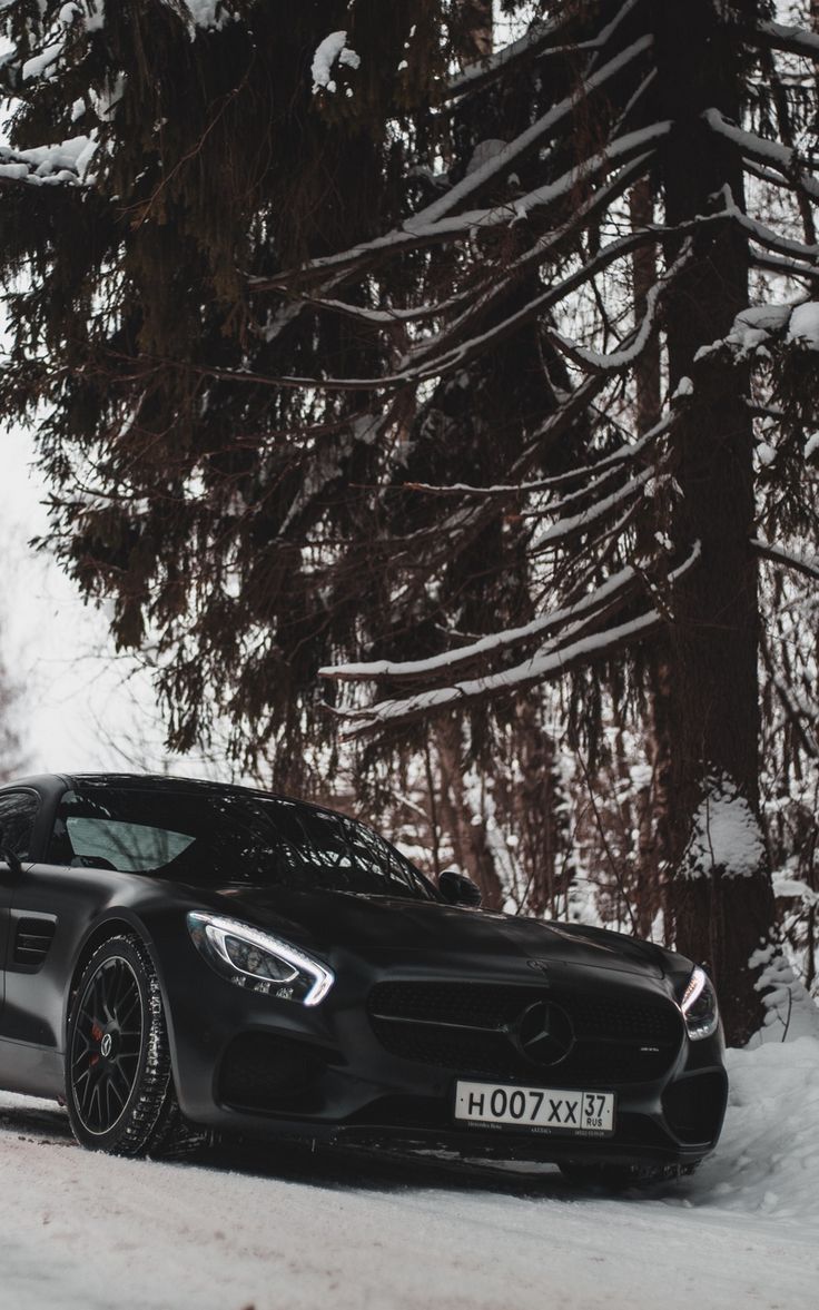 Mercedes-AMG GT, Schnee, Winterwald, Schwarz, HD, Sperrbildschirm fürs iPhone