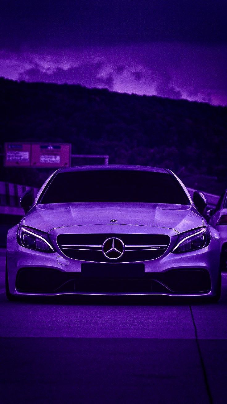 Mercedes-AMG C 63, Lila Licht, Neon, Front, HD, Handy-Hintergrund im Hochformat