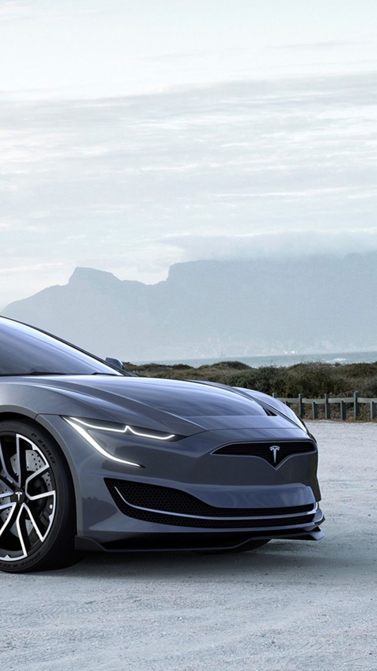 Tesla Model S, Tesla, Elektroauto, Graue Limousine, Berge, Dunst, HD, Handy-Hintergrund