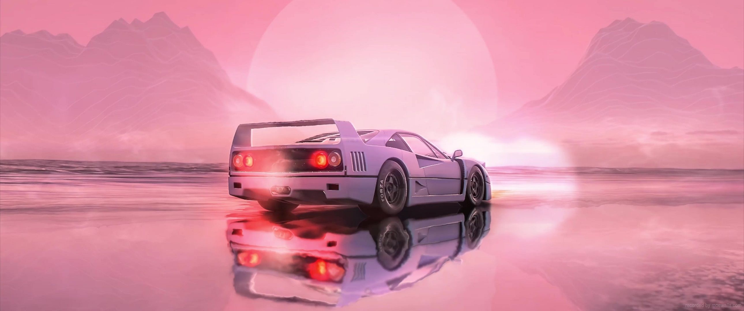 Ferrari F40, Retrowave, Spiegelung, Pink, 2K, Hintergrund für den Desktop