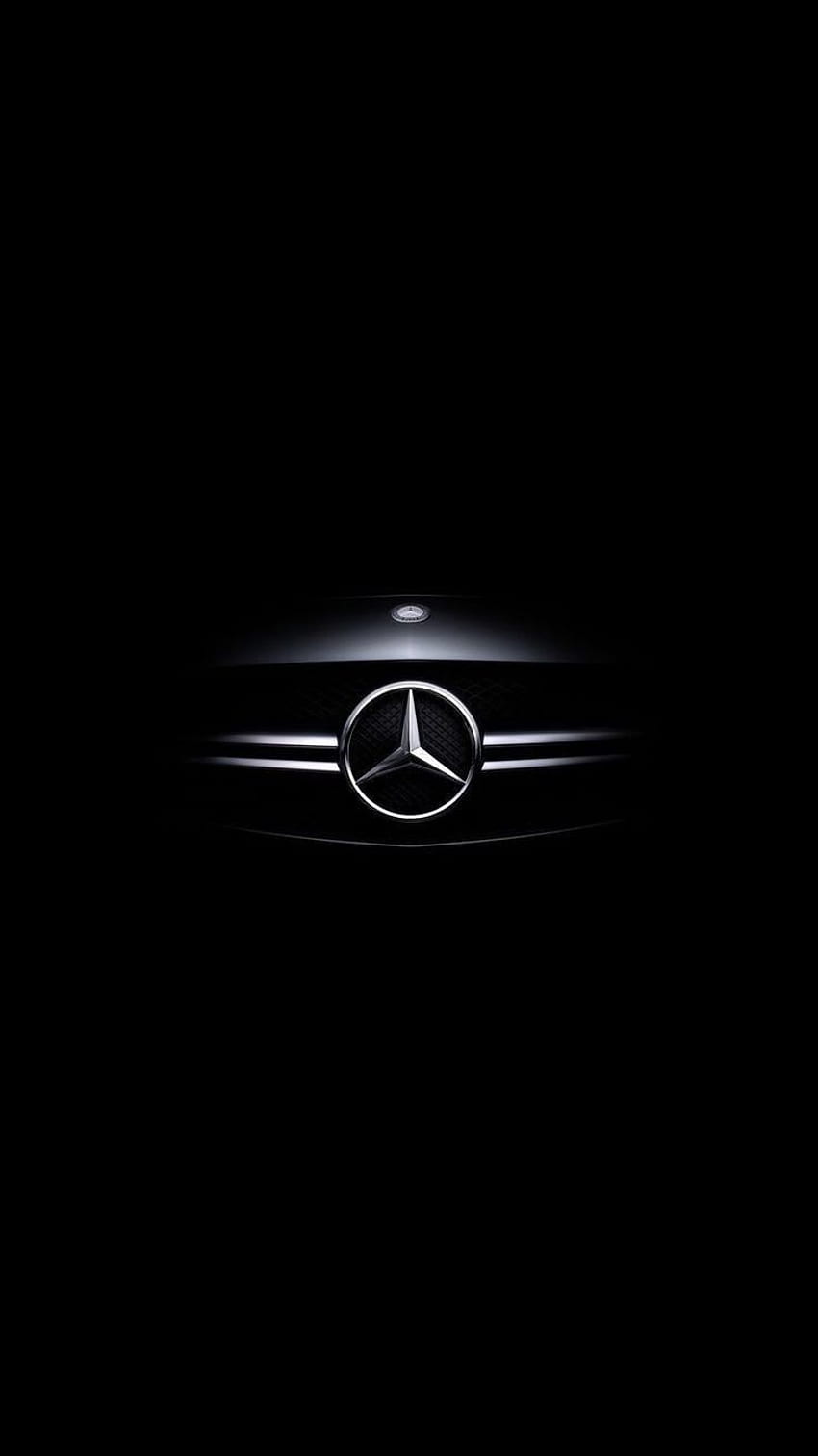 Mercedes-Stern, Logo, Schwarzer Hintergrund, Minimalistisch, Sperrbildschirm fürs iPhone
