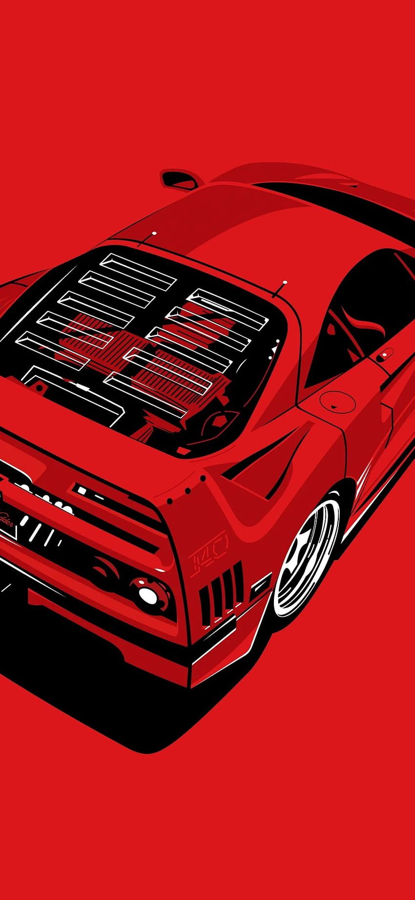 Ferrari F40, Draufsicht, Roter Hintergrund, Illustration, Sperrbildschirm fürs iPhone
