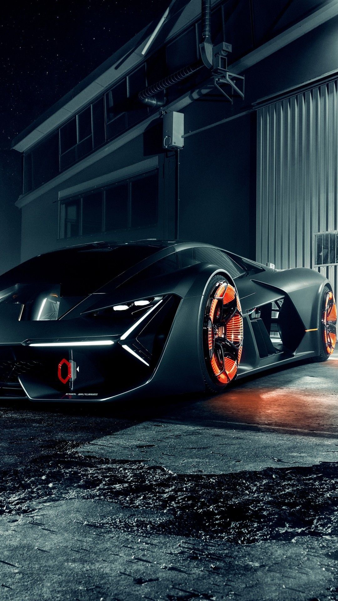 Lamborghini Terzo Millennio, Konzeptauto, Dunkel, Rote Akzente, Futuristisch, Handy-Hintergrund