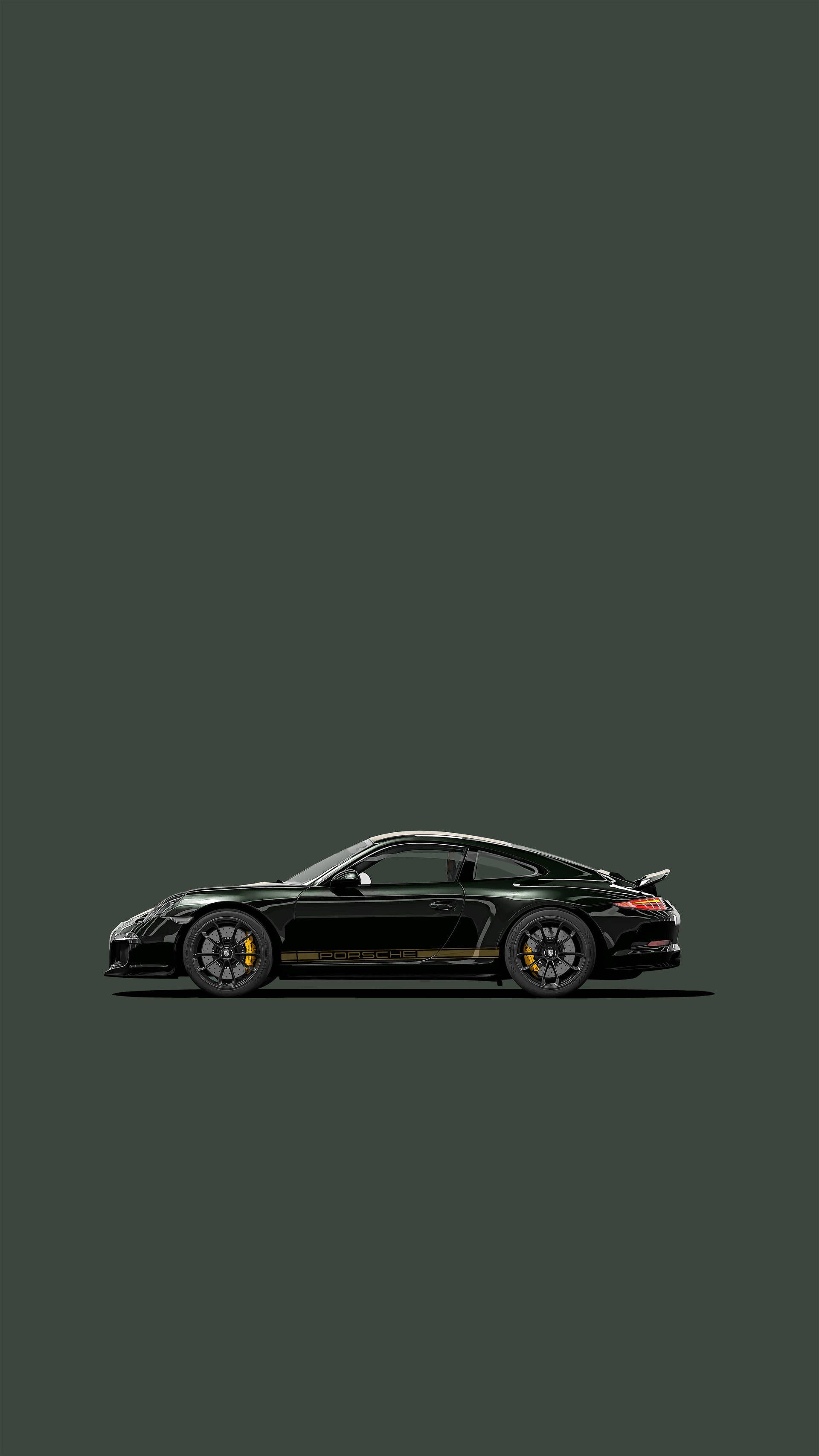 Porsche 911, Porsche, Schwarzer Sportwagen, Minimalismus, Grüner Hintergrund, Sperrbildschirm