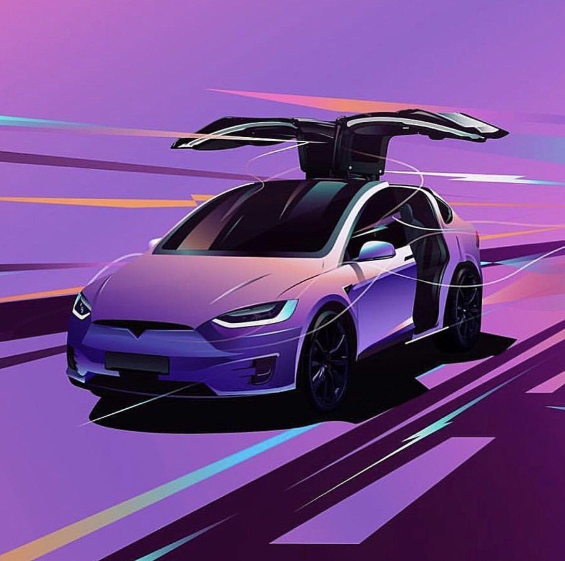 Tesla Model X, Tesla, Illustration, Flügeltüren, Lila Hintergrund, Dynamik, Wallpaper