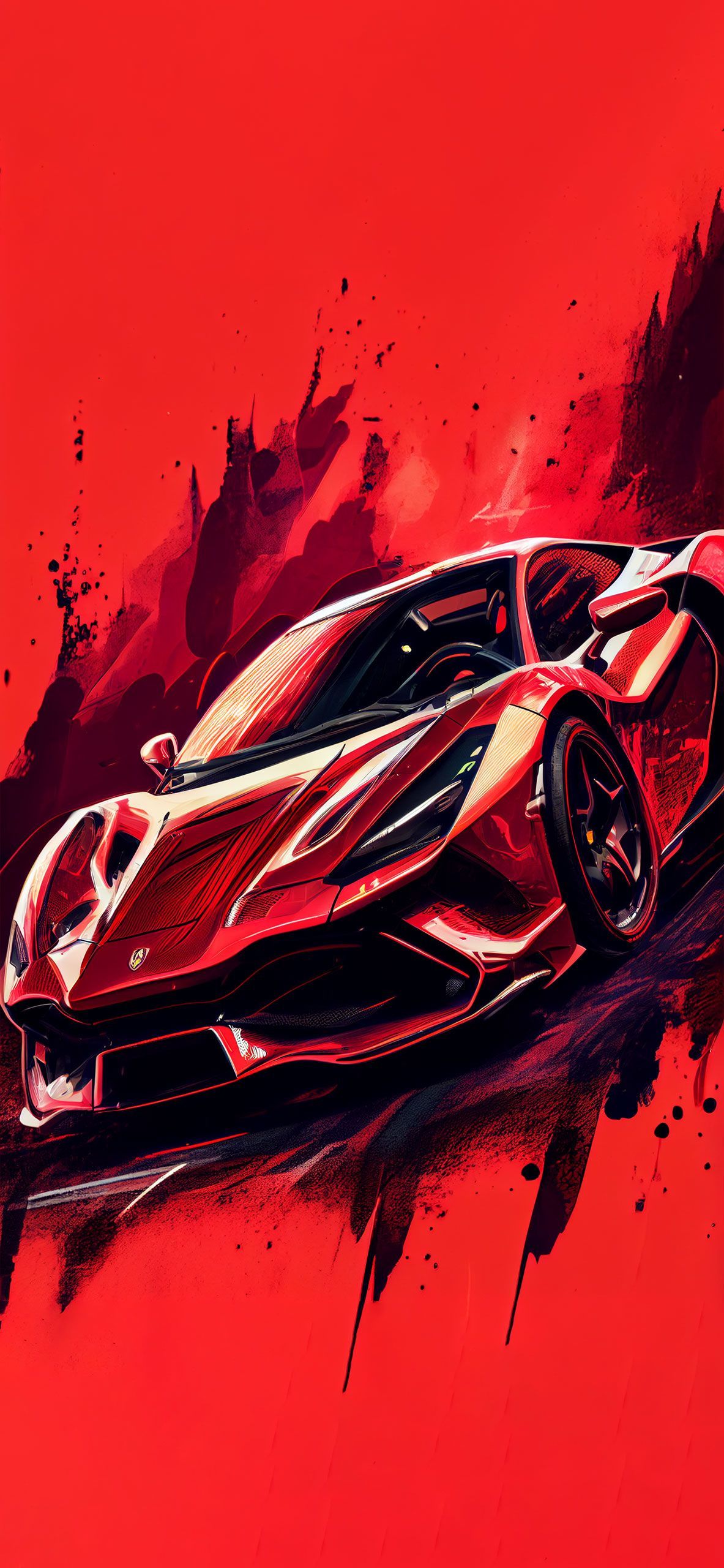 Ferrari, Sportwagen, Pinselstriche, Digitale Kunst, Rot, Full HD, Handy-Hintergrundbild