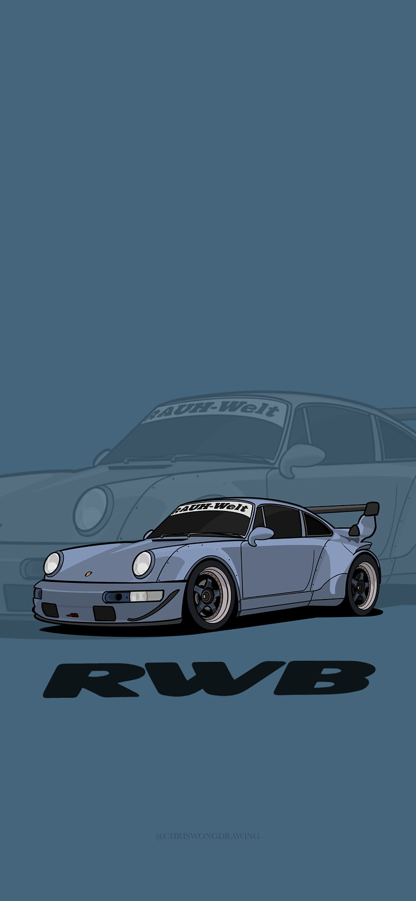 RWB Porsche 911, Rauh-Welt Begriff, Porsche, Illustration, Graublauer Hintergrund, Minimalismus, Sperrbildschirm