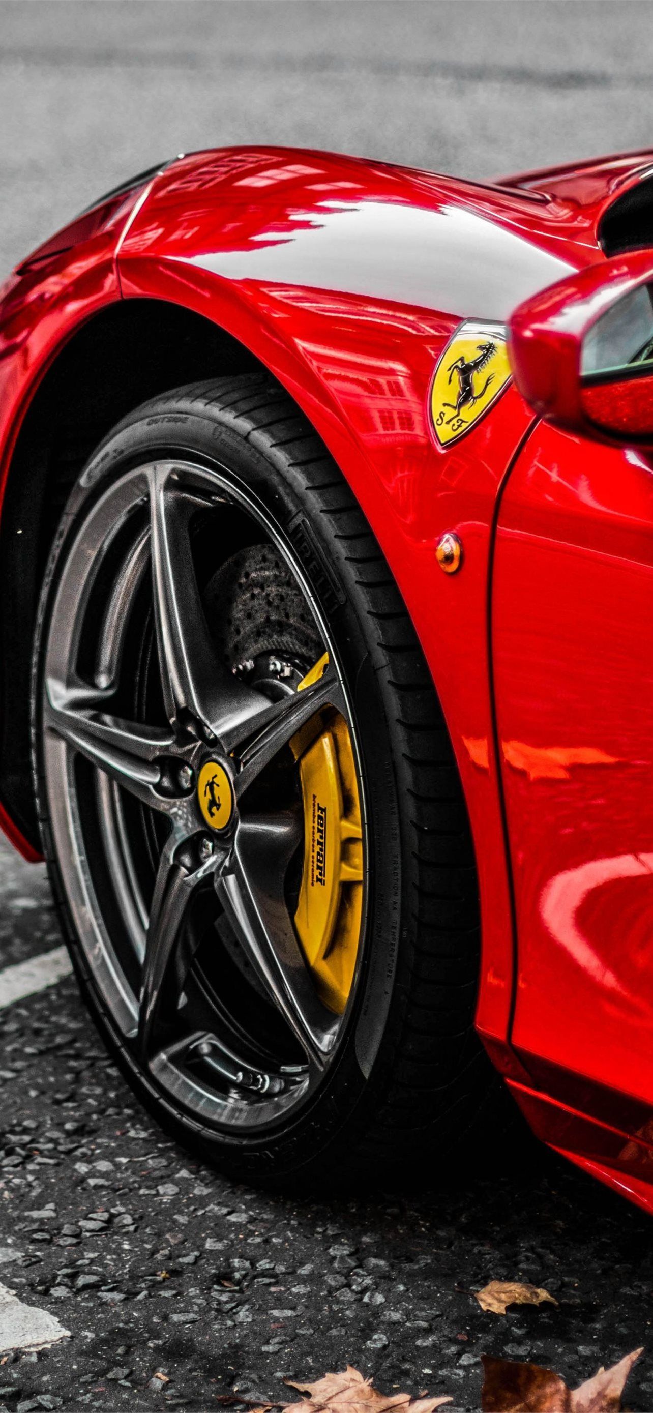 Ferrari, Felge, Nahaufnahme, Rot, Ferrari-Logo, Full HD, Handy-Hintergrund im Hochformat