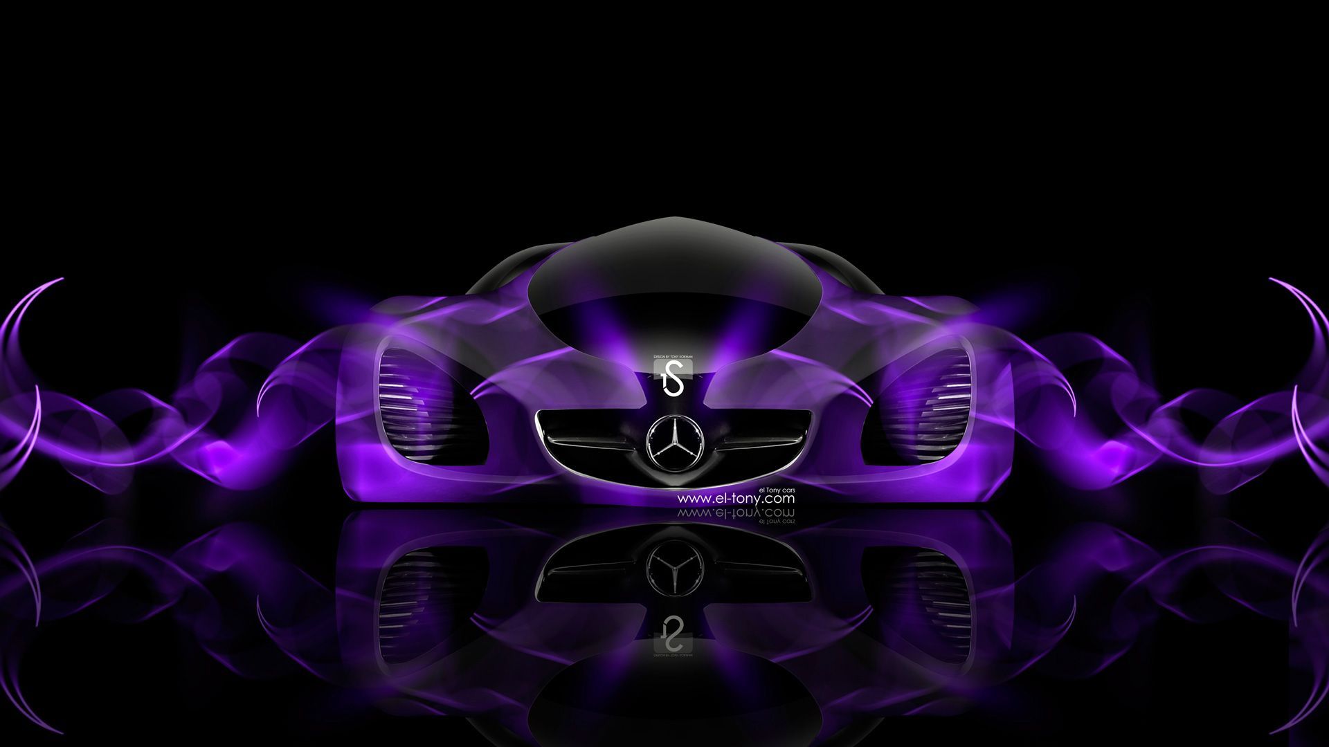 Mercedes-Benz Biome, Konzeptauto, Lila Leuchten, Digitale Kunst, Schwarzer Hintergrund, 1080p Wallpaper