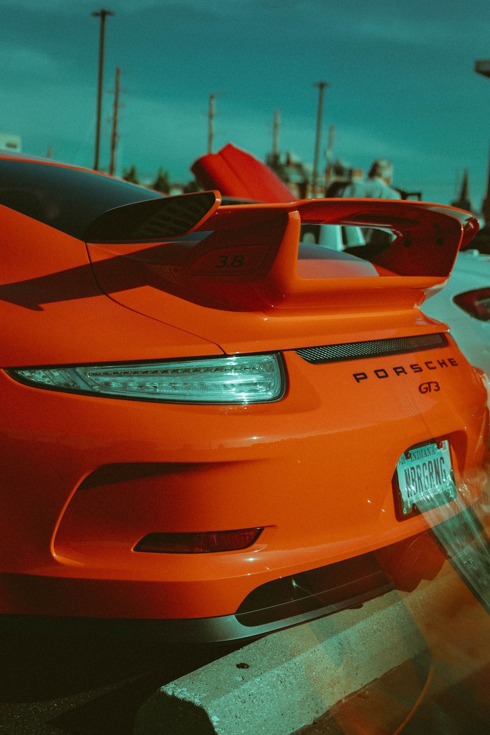 Porsche 911 GT3, Porsche, Heckflügel, Oranger Sportwagen, Detailaufnahme, HD, Handy-Hintergrundbild
