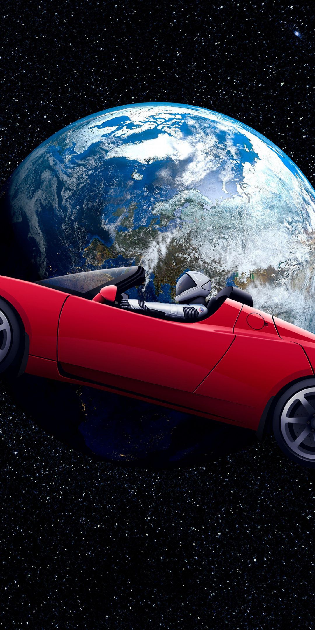 Starman, Tesla Roadster, Tesla, Erde, Weltraum, SpaceX, Full HD, Handy-Hintergrund im Hochformat