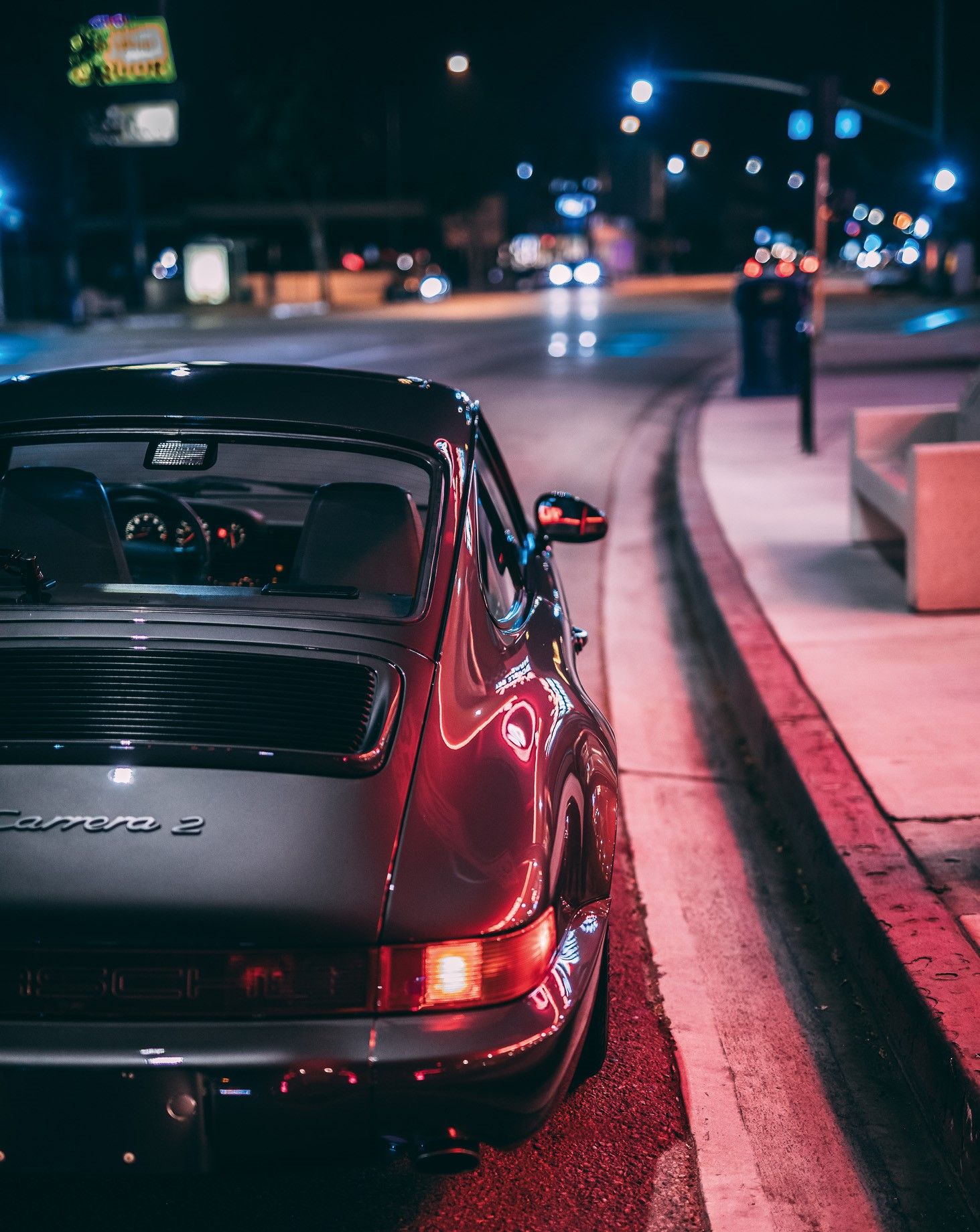 Porsche 911, Porsche, Klassiker, Nacht, Stadtstraße, Heckansicht, QHD+, iPad-Hintergrundbild