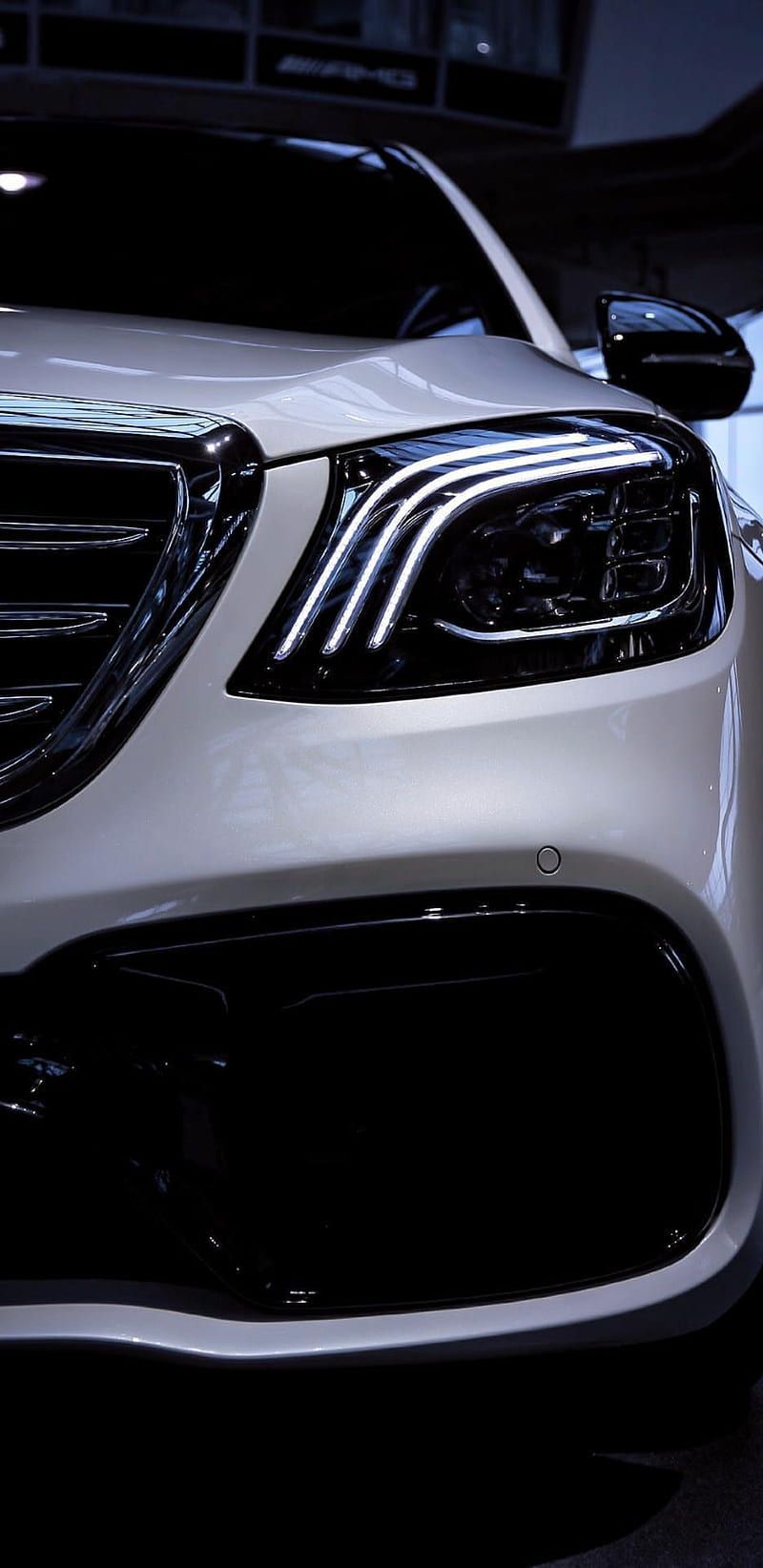 Mercedes-Benz S-Klasse, Scheinwerfer, Nahaufnahme, Silber, Hintergrundbild fürs Handy
