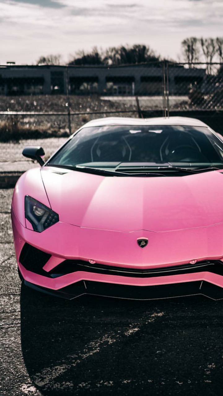 Lamborghini Aventador, Pinker Supersportwagen, Frontansicht, Parkplatz, Android-Hintergrundbild
