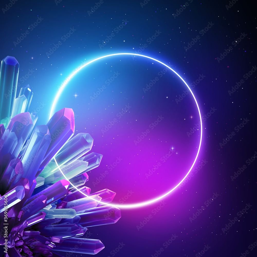 Neonring, Kristalle, Blau, Lila, Kreis, Hintergrundbild für iPad und Tablet