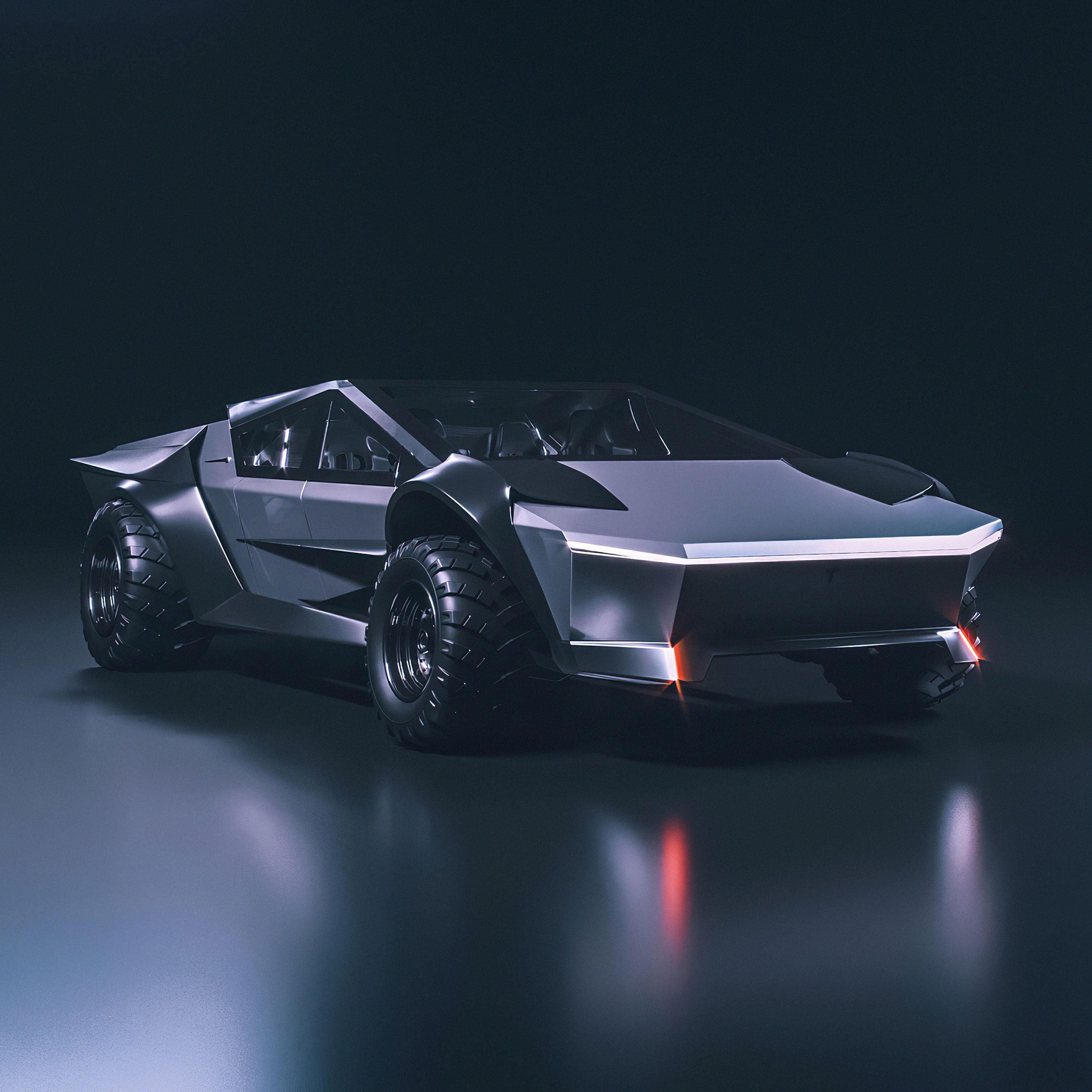 Tesla, Konzeptauto, Futuristisch, Silbern, Studio, Dunkler Hintergrund, 2K Wallpaper