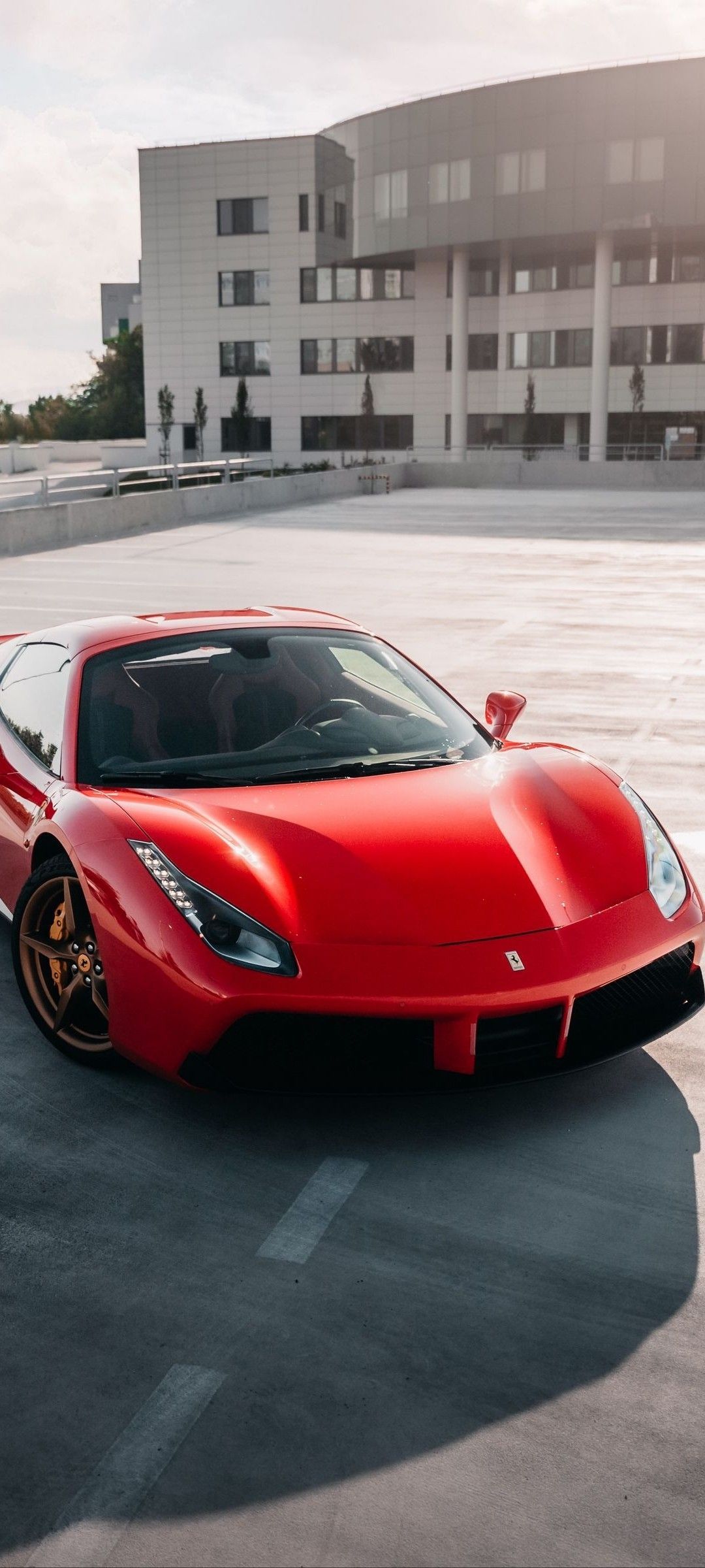 Ferrari 488, Sportwagen, Draufsicht, Moderne Architektur, Full HD, Handy-Hintergrundbild