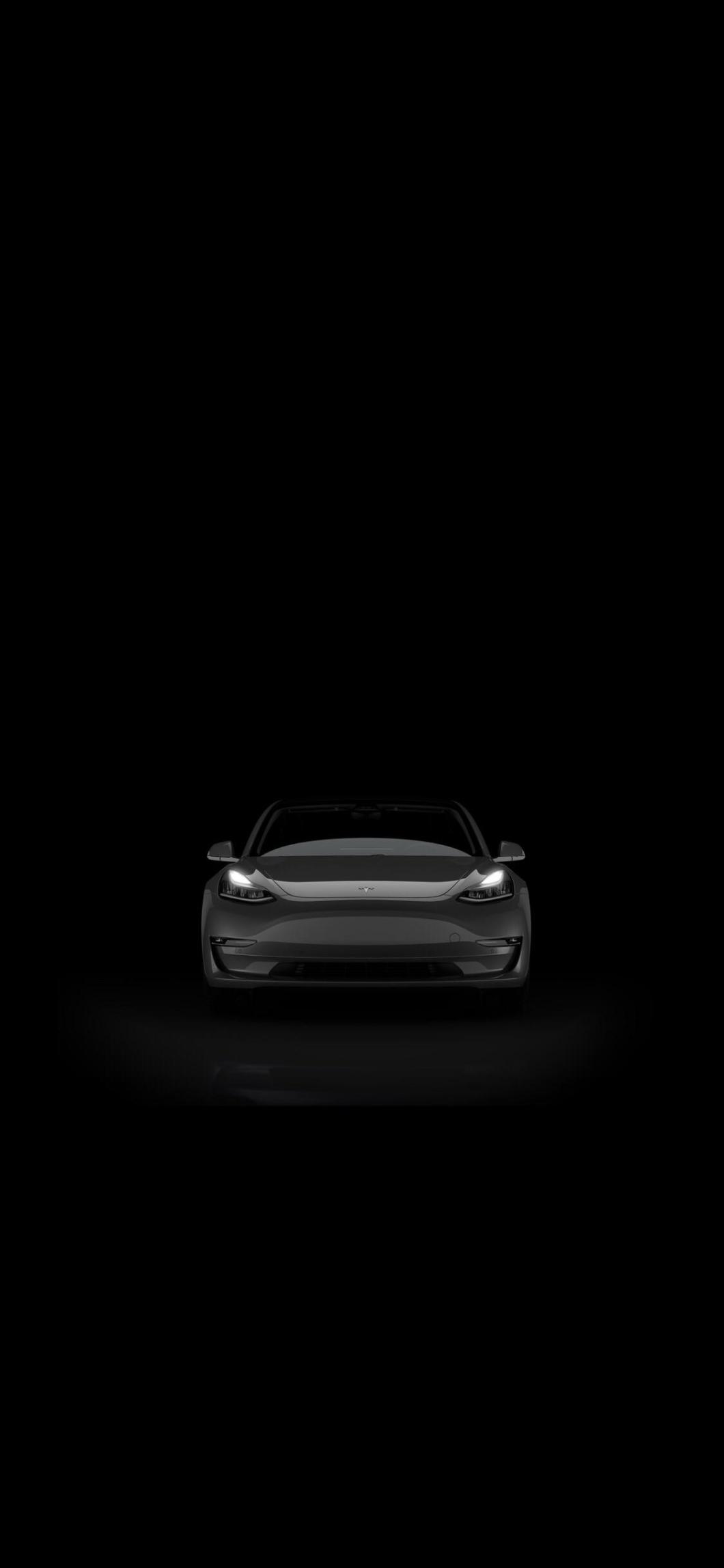 Tesla, Scheinwerfer, Schwarzer Hintergrund, Minimalismus, Hochformat, Sperrbildschirm fürs iPhone