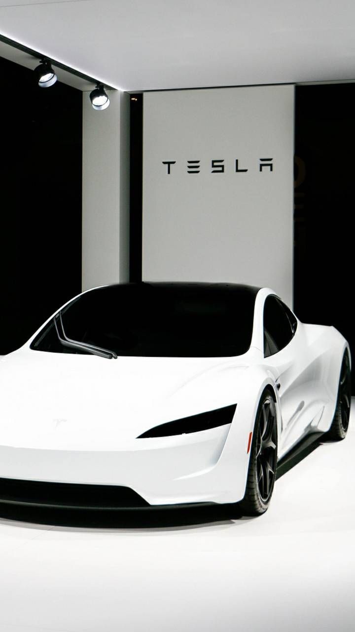 Tesla Roadster, Tesla, Weißer Sportwagen, Ausstellung, Tesla-Logo, Android-Hintergrundbild