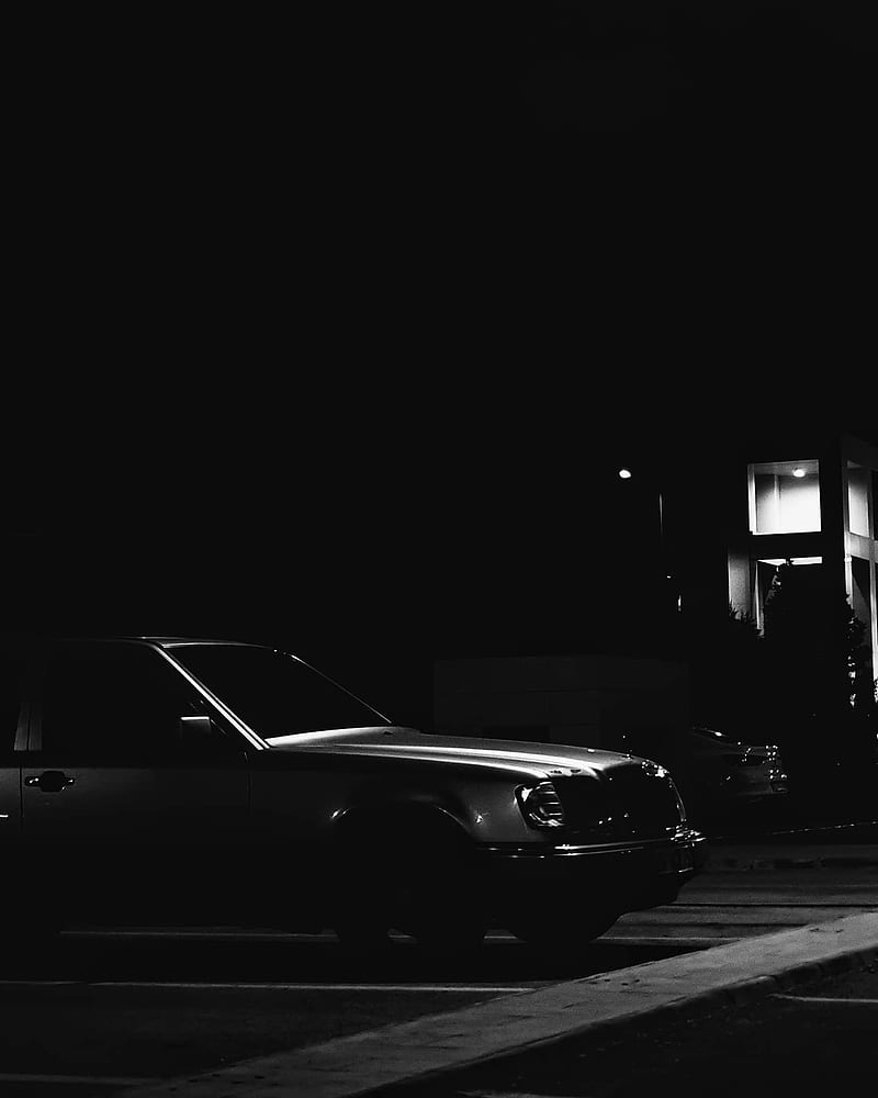 Mercedes-Benz, Schwarzweiß, Dunkel, Nacht, Hintergrundbild für iPad und Tablet