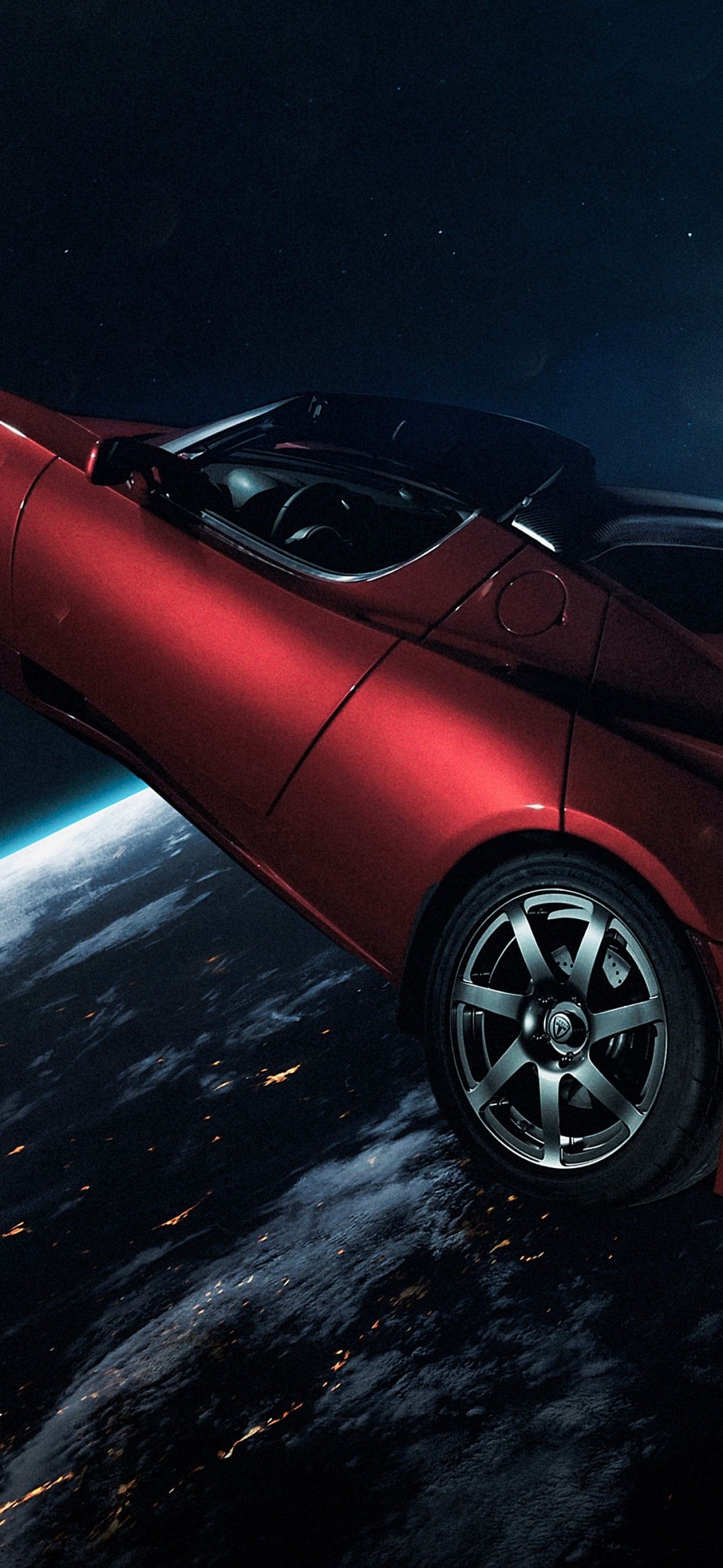 Tesla Roadster, Starman, Tesla, Weltraum, Erde, Hochformat, Full HD, Handy-Hintergrundbild