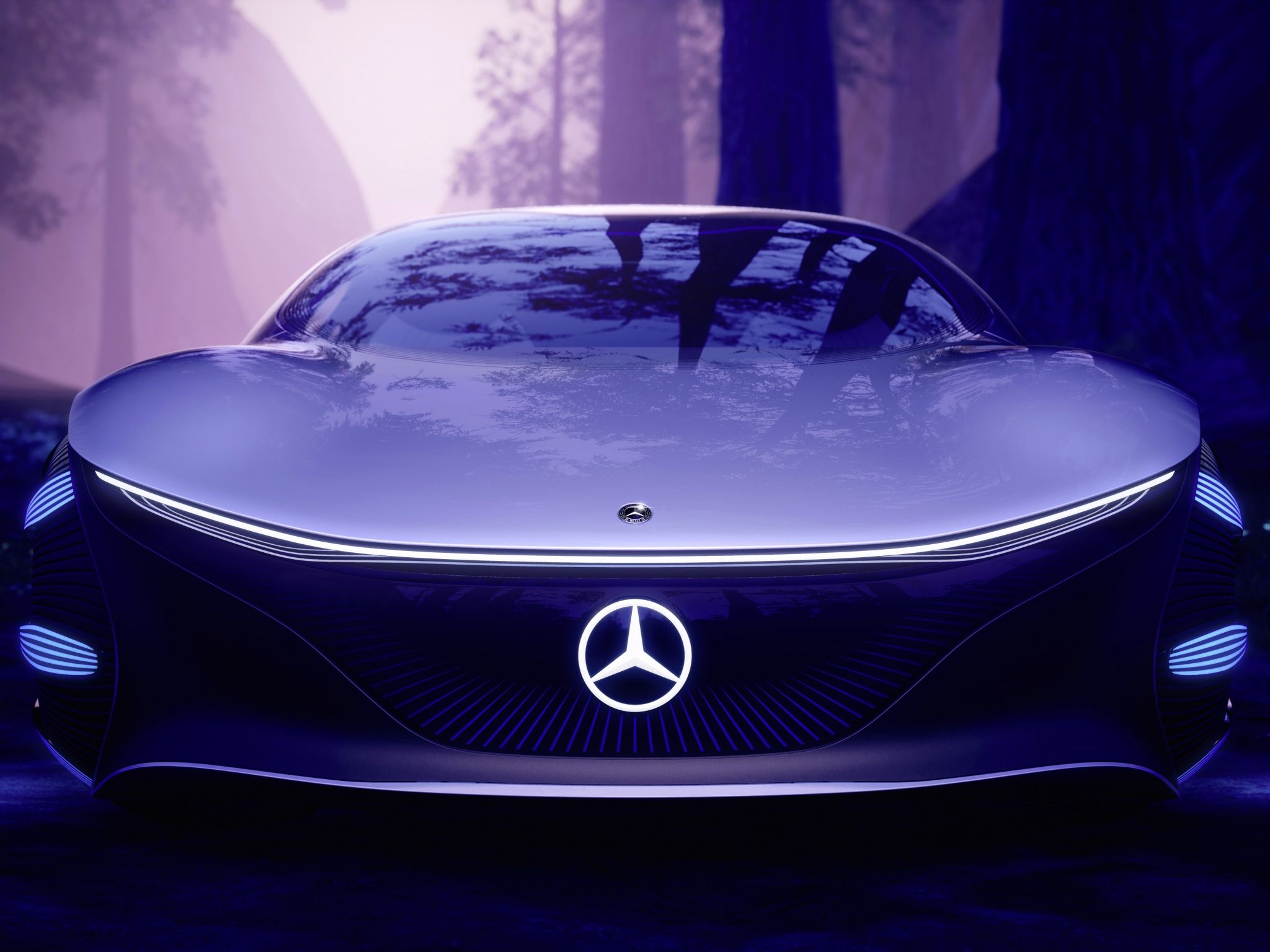 Mercedes-Benz Vision AVTR, Konzeptauto, Wald, Lila, Futuristisch, Hintergrundbild fürs Tablet