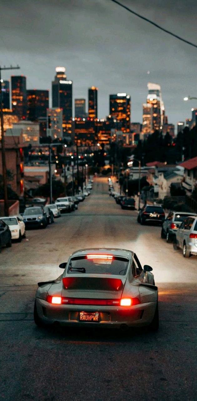 Porsche 911, Porsche, Stadtstraße, Skyline, Rücklichter, Abend, Sperrbildschirm fürs iPhone