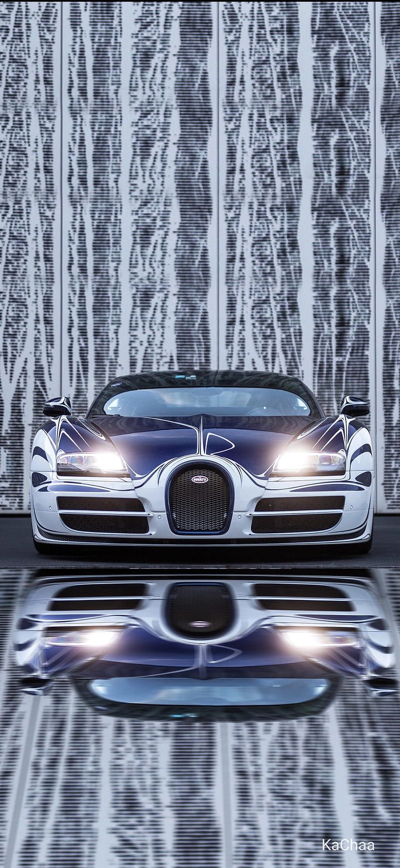 Bugatti Chiron, Spiegelung, Frontansicht, Scheinwerfer, Symmetrie, HD, Handy-Hintergrundbild