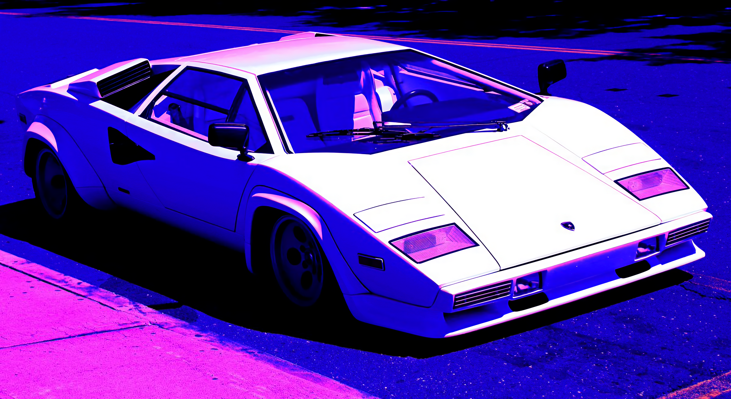Lamborghini Countach, Klassiker, Keilform, Blau-Lila, Retro, Full-HD-Hintergrundbild für PC
