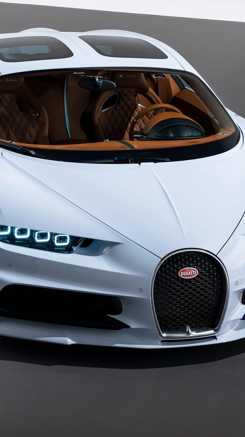 Bugatti Chiron, Weißes Auto, Nahaufnahme, Kühlergrill, Scheinwerfer, Hintergrundbild fürs Handy