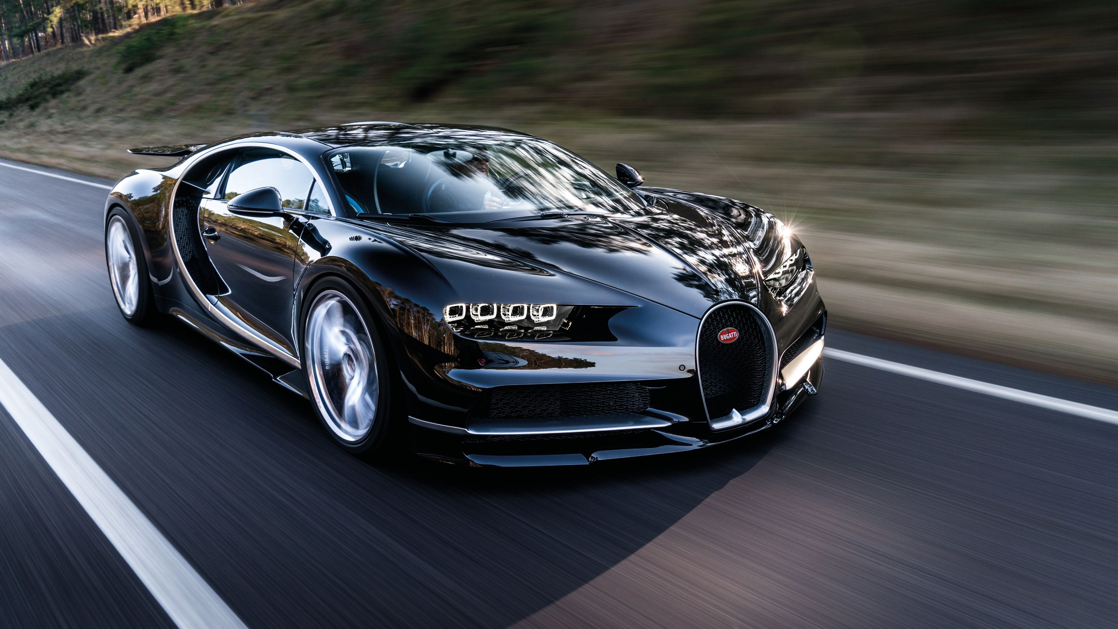 Bugatti Chiron, Schwarzes Auto, Fahrt, Bewegungsunschärfe, Straße, 4K, Laptop-Hintergrundbild