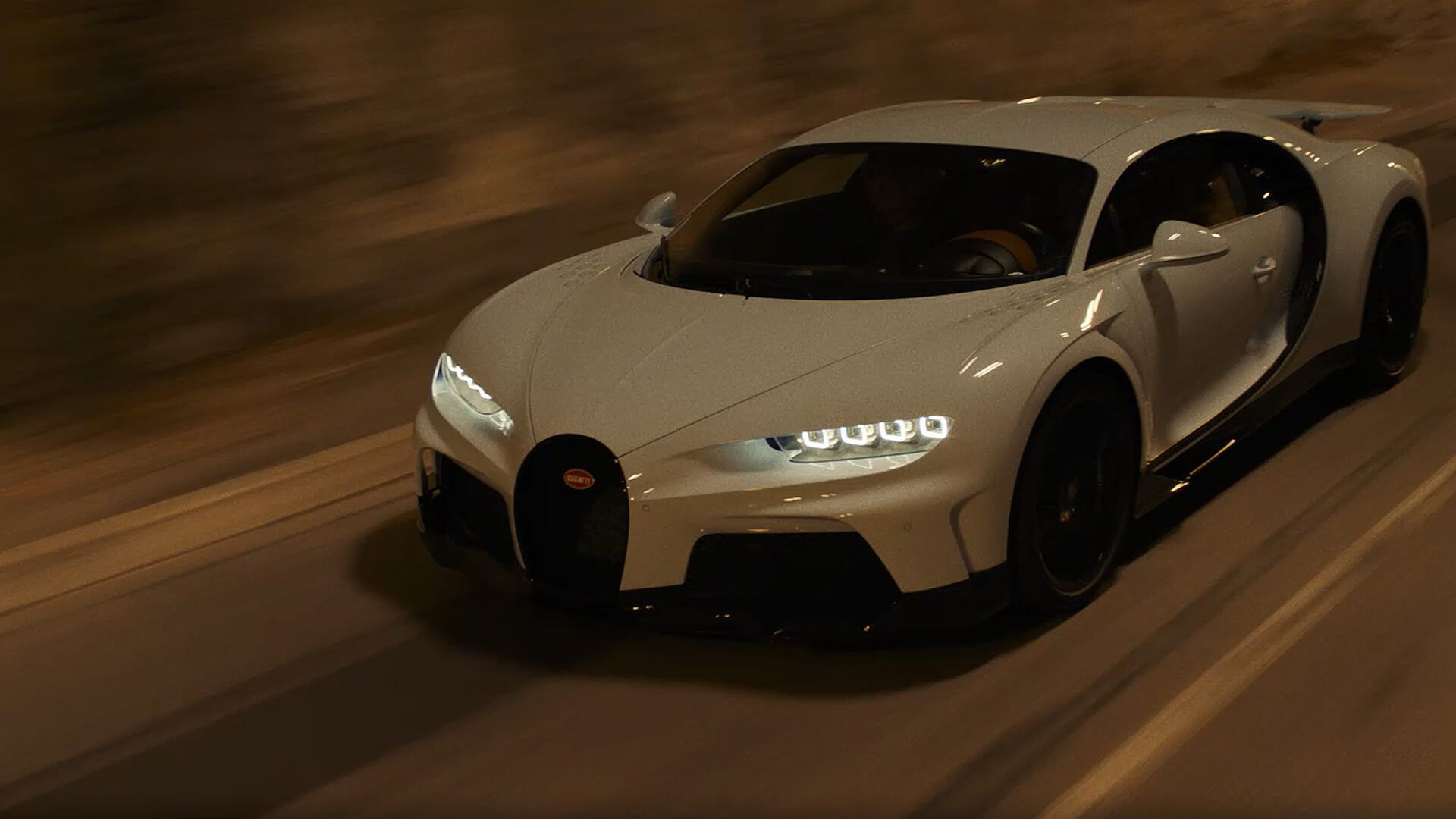 Bugatti Chiron, Weißes Auto, Fahrt, Bewegungsunschärfe, Nacht, Full HD, Windows-Hintergrundbild