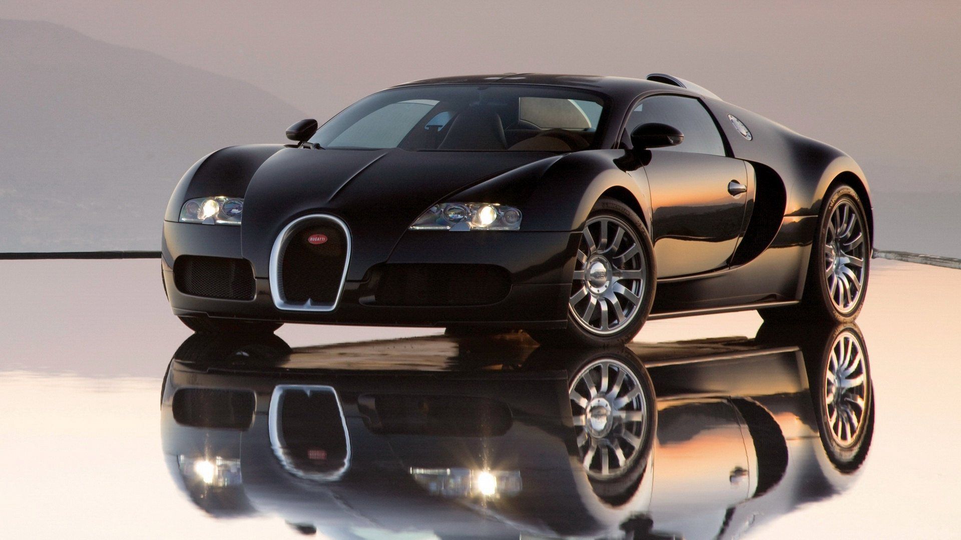 Bugatti Veyron, Schwarzes Auto, Spiegelung, Supersportwagen, Studio, 1920x1080, PC-Hintergrundbild