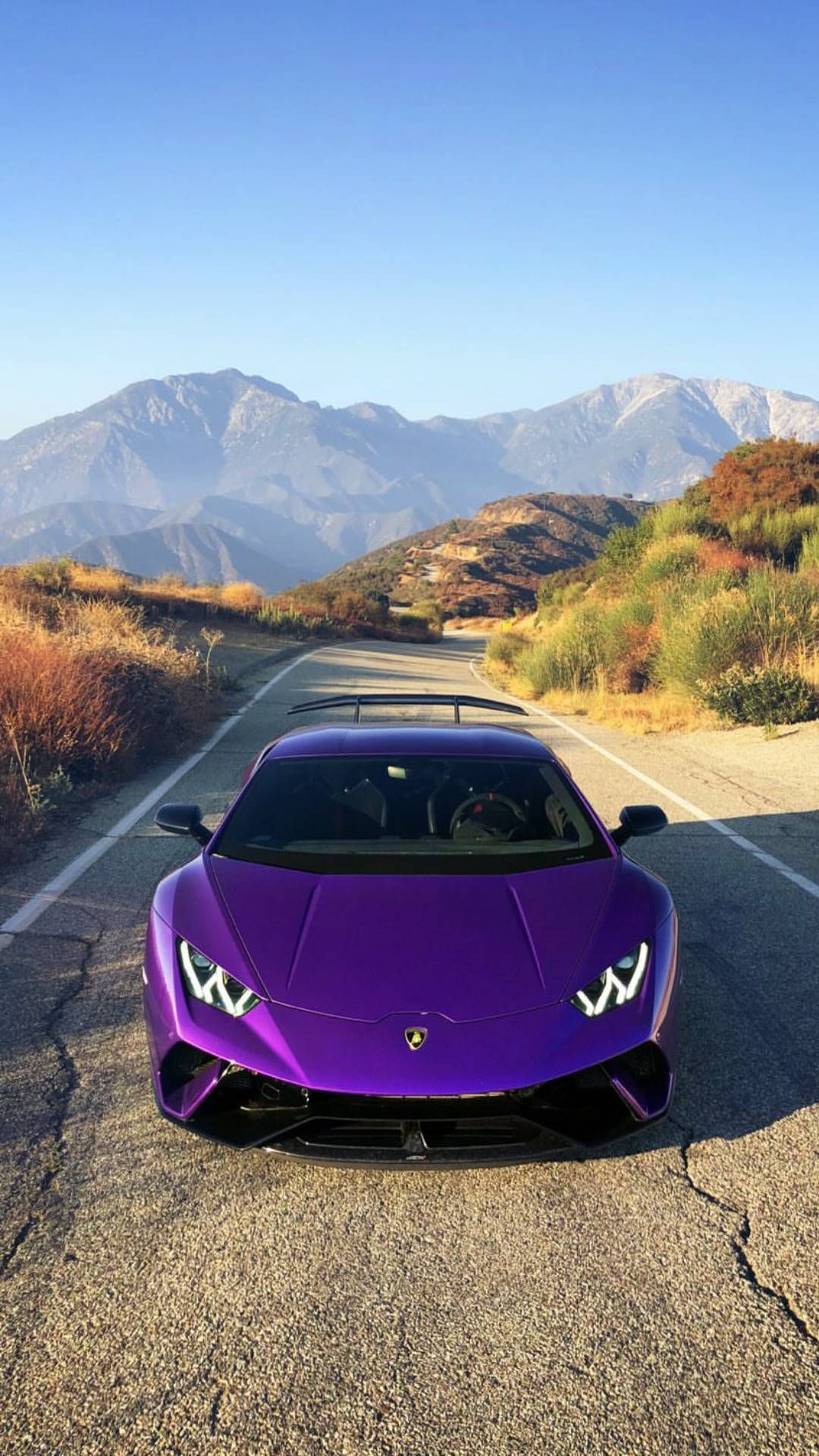 Lamborghini Huracán, Lila Sportwagen, Bergstraße, Berge, Sonnig, Android-Hintergrundbild