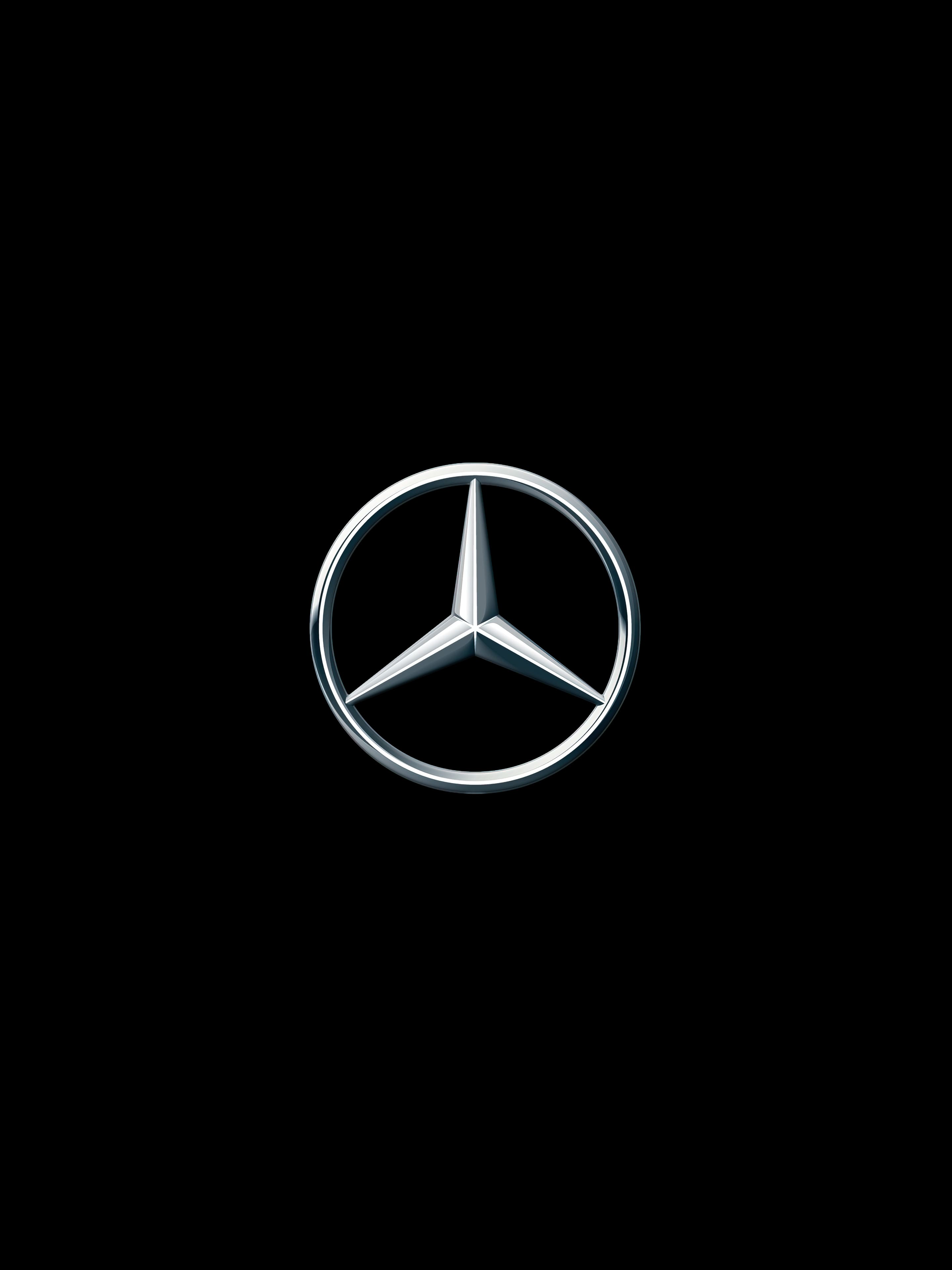 Mercedes-Stern, Logo, Schwarzer Hintergrund, Silber, QHD+ Wallpaper